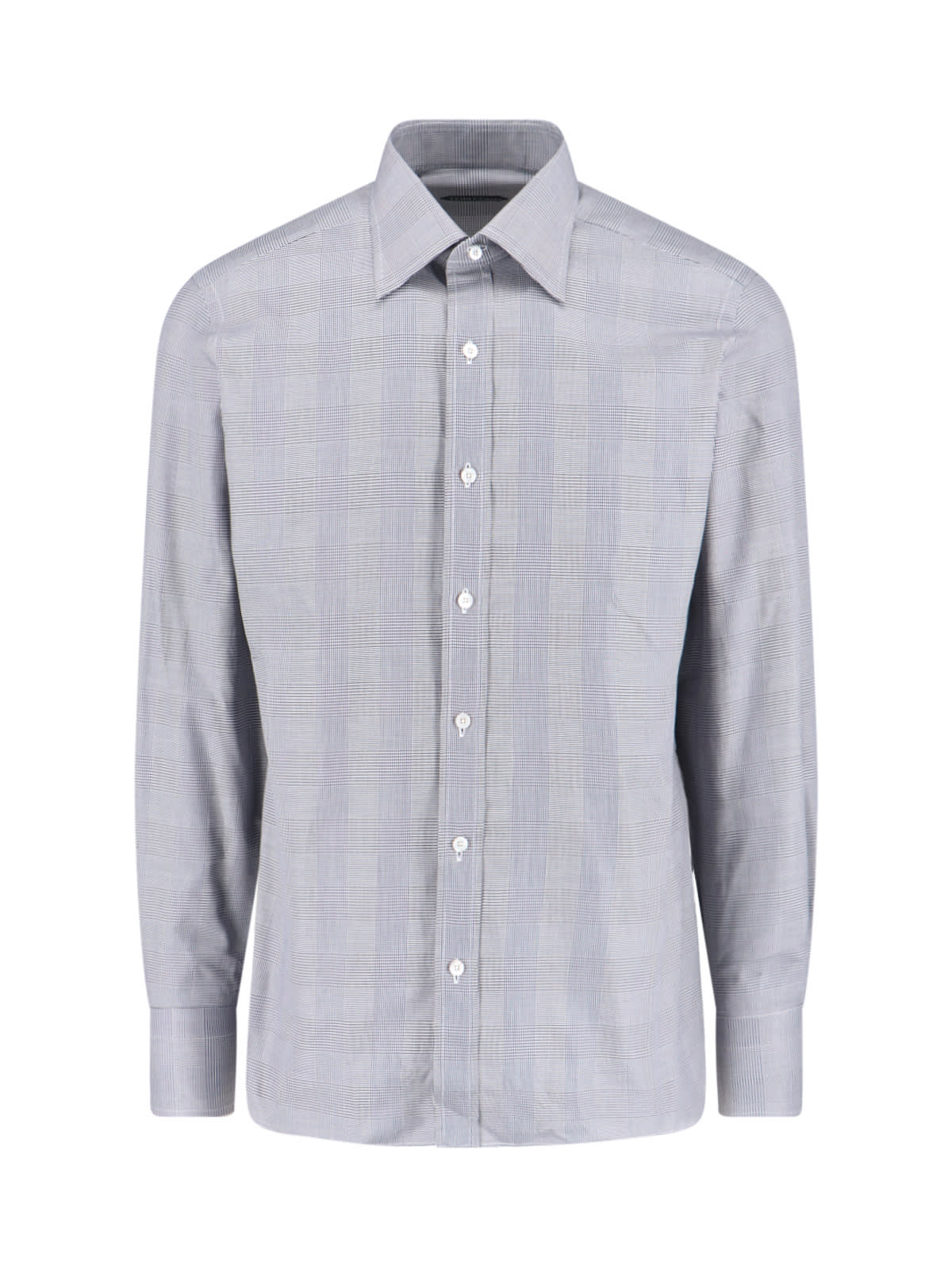Tom Ford Long Sleeve Checkered Shirt With Buttoned Cuffs In Gray