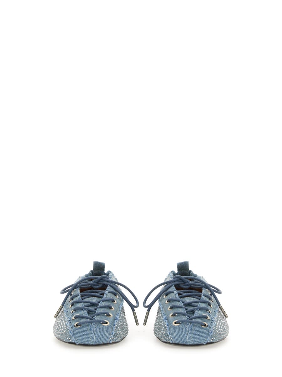 Shop Ganni Lace-up Ballerina In Denim