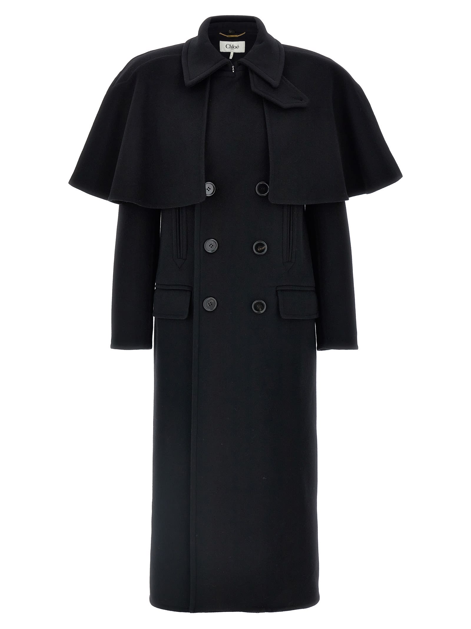 Shop Chloé Cape Coat In Black