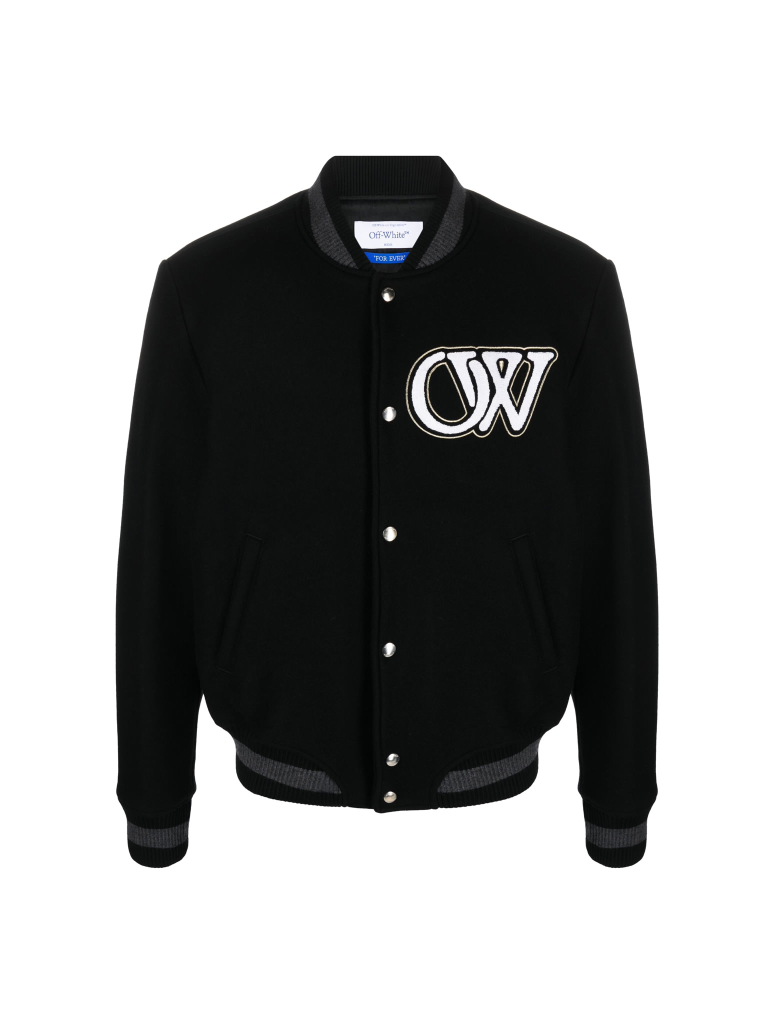 Shop Off-white Wool Varsity Bomber In Black White