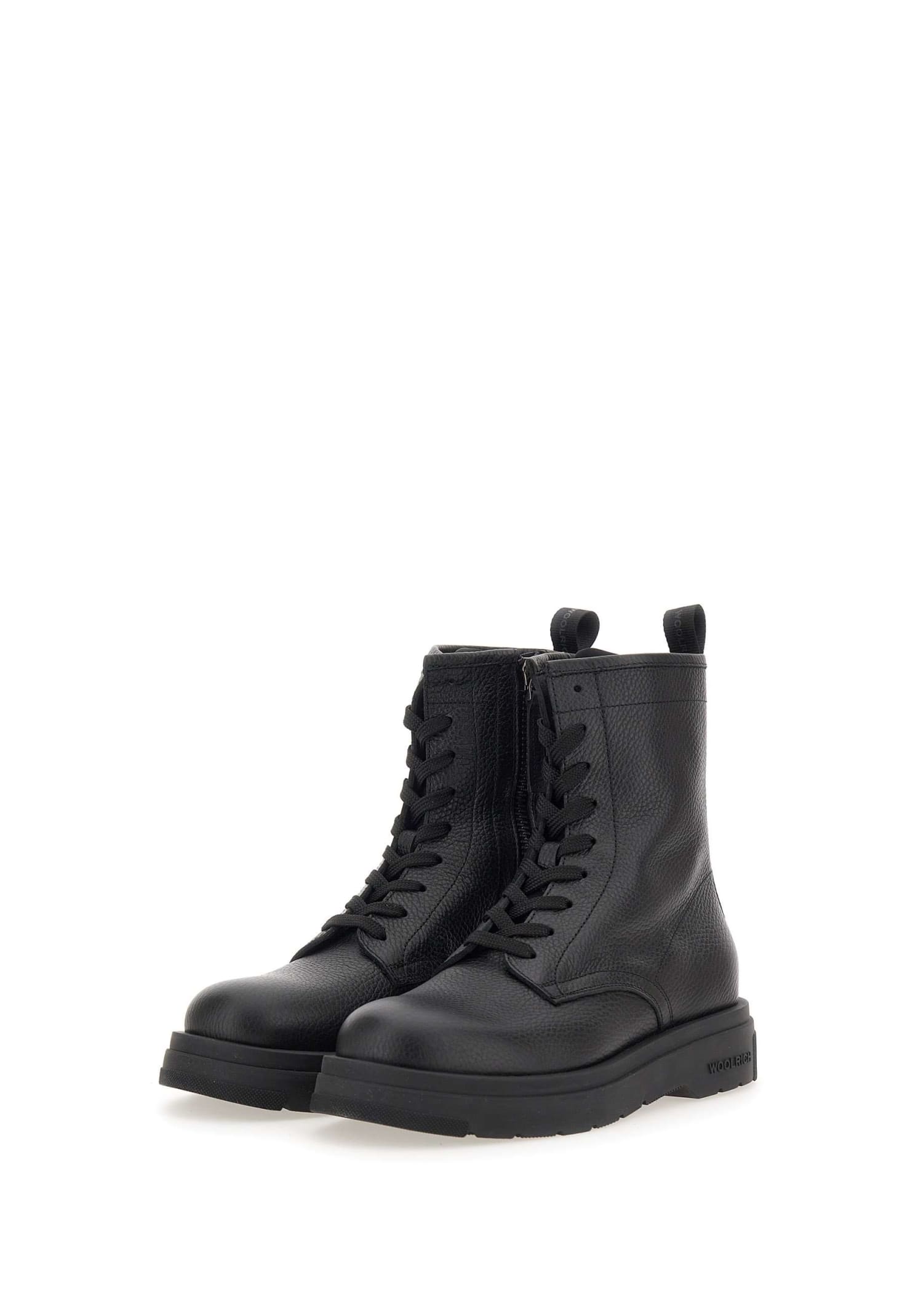 Shop Woolrich New City Tumbled Leather Boots In Black