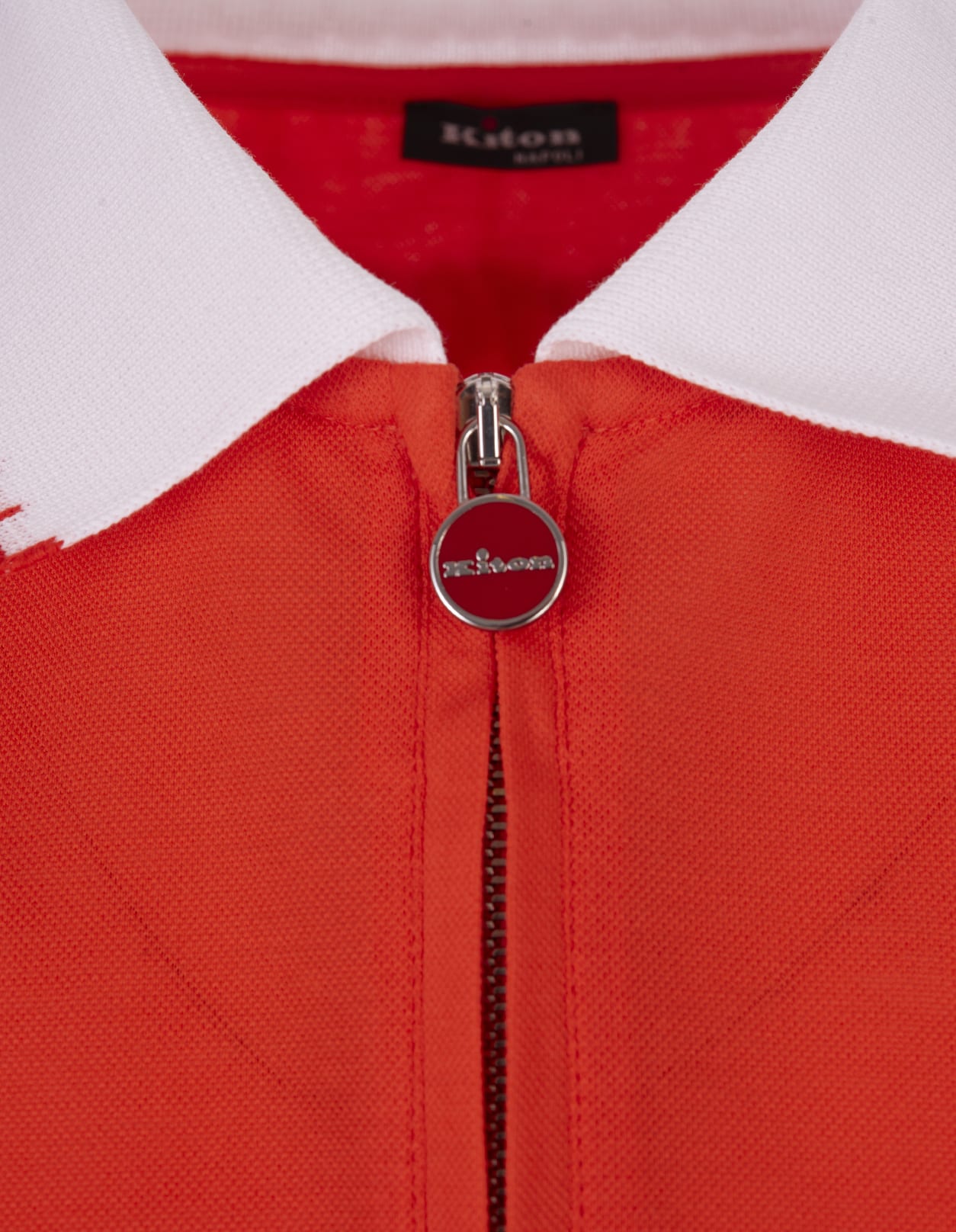 Shop Kiton Orange Piqué Polo Shirt With Zip