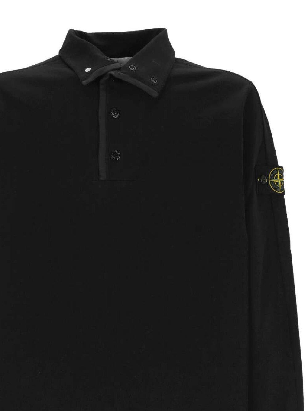 Shop Stone Island Long-sleeved Polo Shirt In Nero