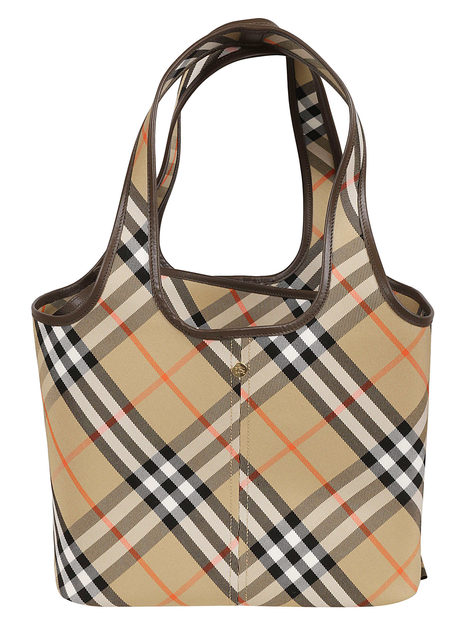 Shop Burberry Check Tote In Sand