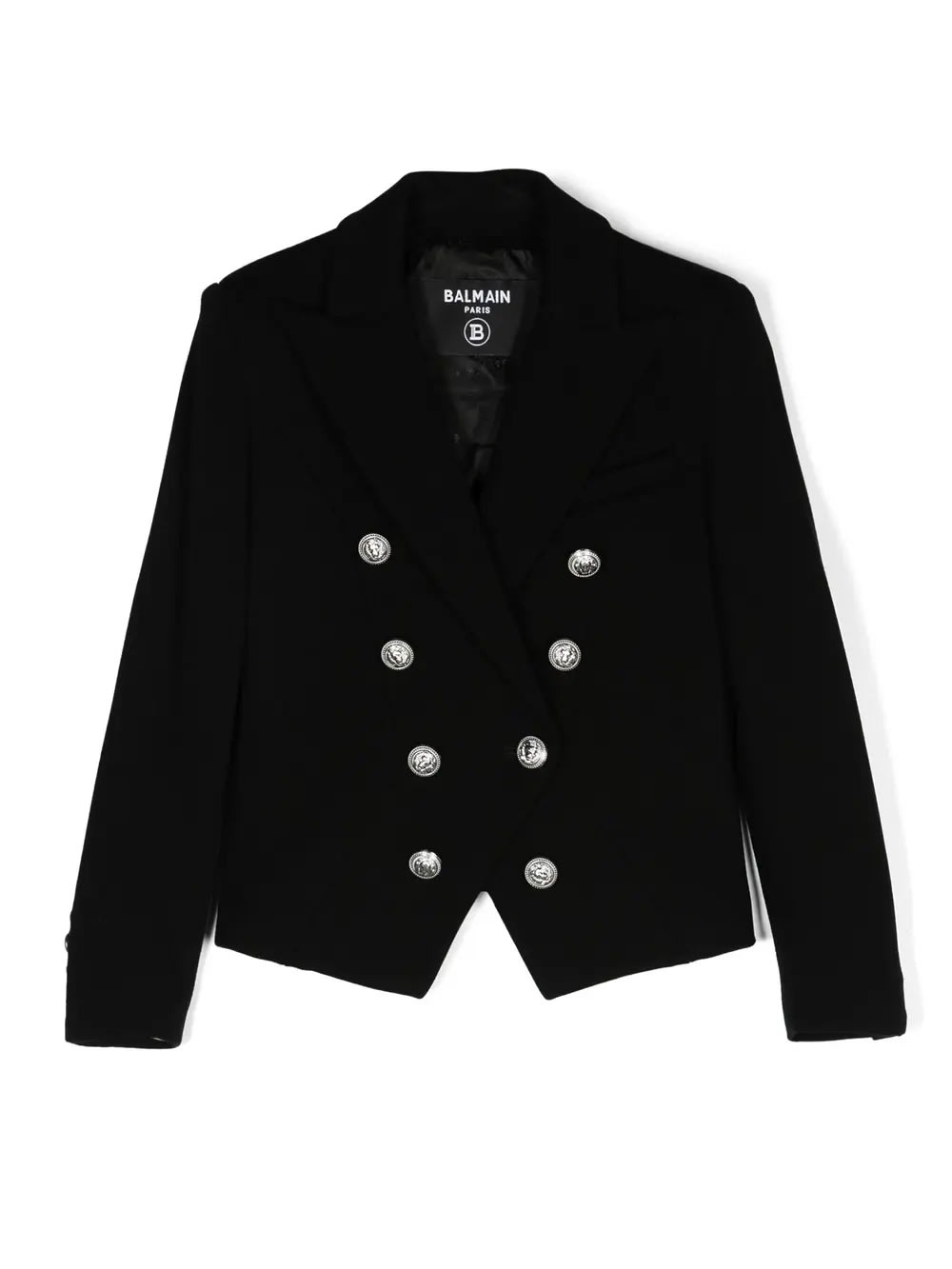 BALMAIN BLACK SINGLE-BREASTED BLAZER WITH SILVER EMBOSSED BUTTONS 