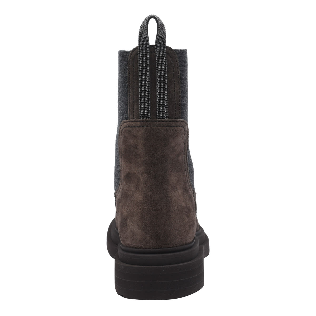 Brunello Cucinelli Women Suede Boot With Knitted Insert And Precious Loop Detail In Brown