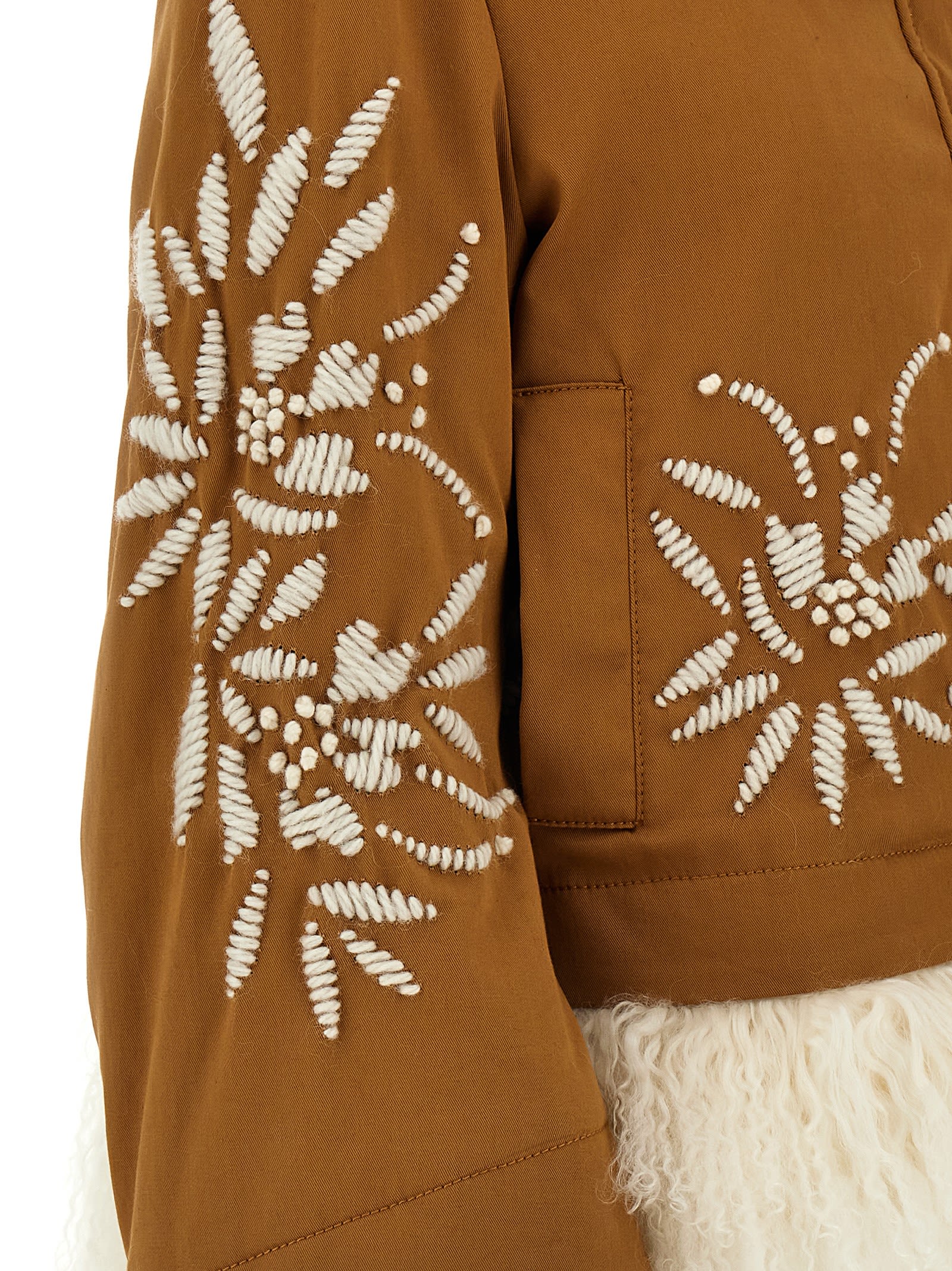 Shop Ermanno Scervino Fur Embroidery Parka In Brown