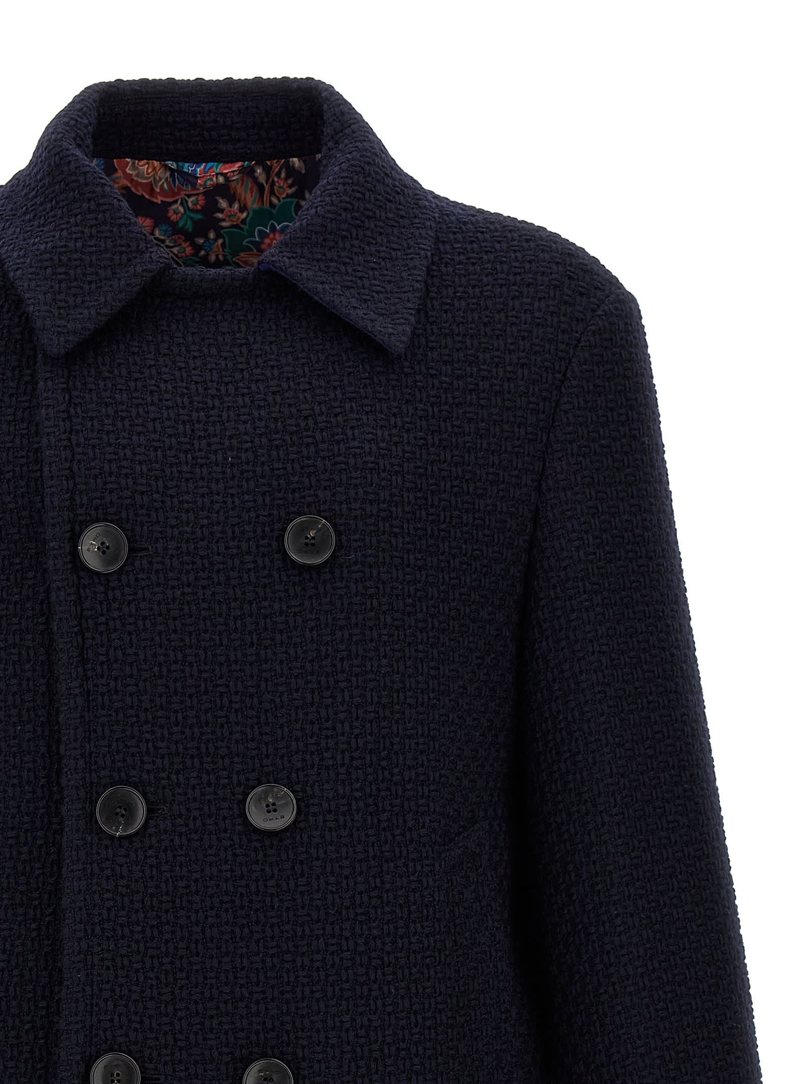 Shop Etro Peacoat Coat In Blue