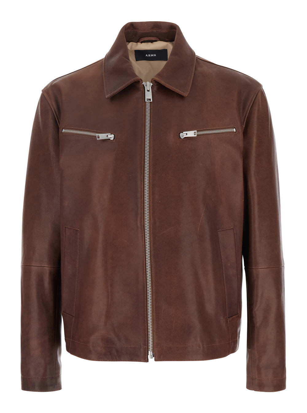 maze Brown Jacket With Classic Collar And Zipped Cuffs In Leather Man