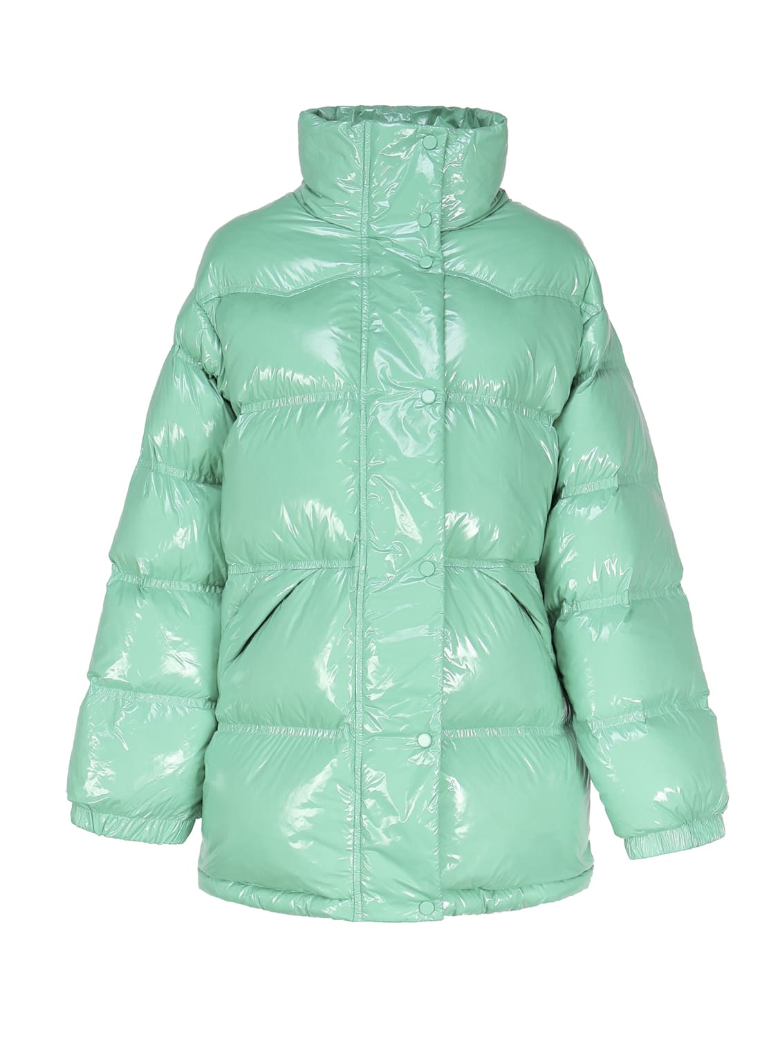 Shop Stand Studio Shiny Effect Down Jacket In Green