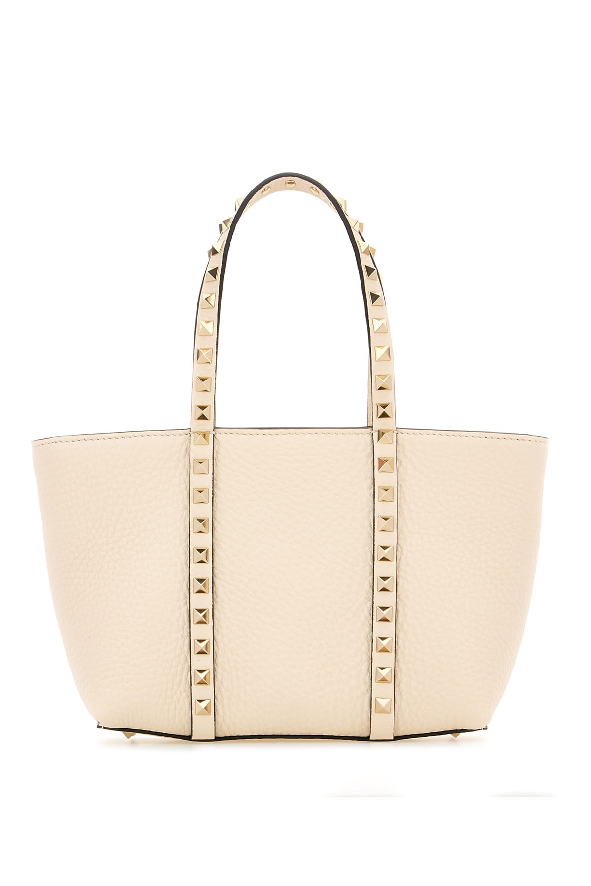 Valentino Sand Leather Small Rockstud Shopping Bag In White