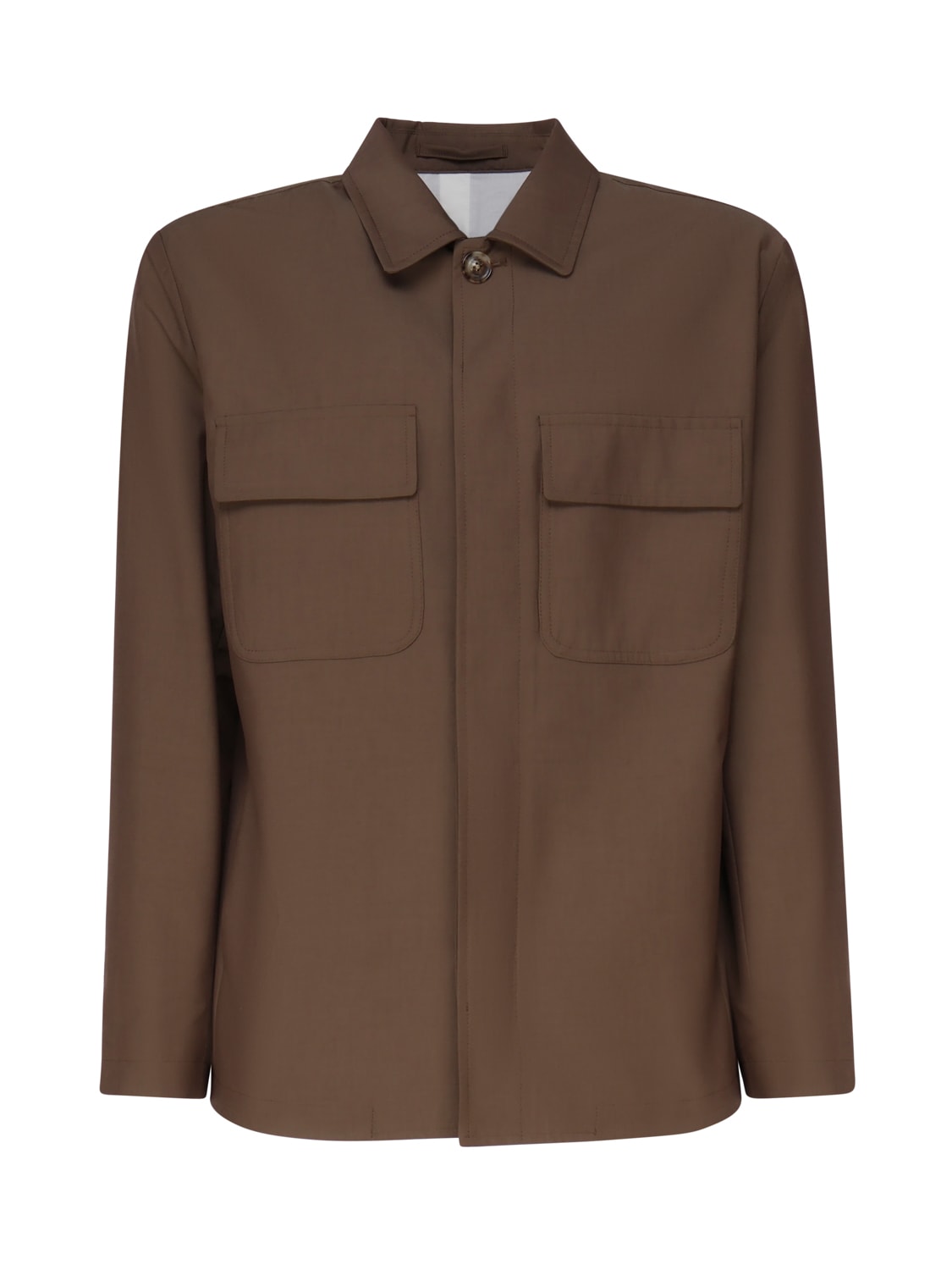 Shop Lardini Shirt Jacket With Wide Collar In Brown