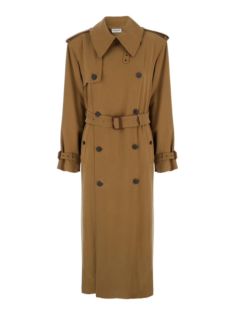 Shop Saint Laurent Brown Single-breasted Trench Coat In Viscose Blend Woman