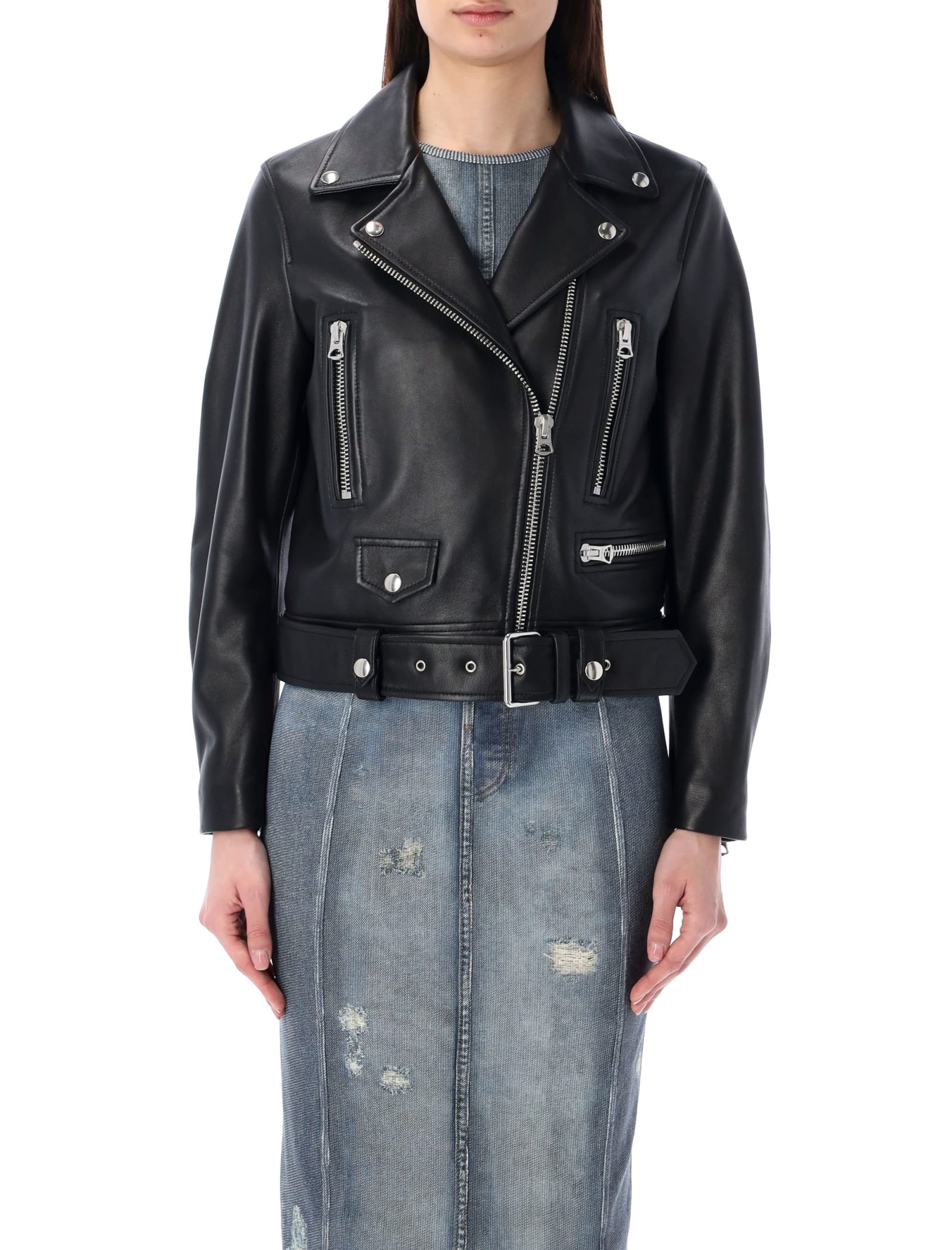 Shop Acne Studios Biker Leather Jacket In Black