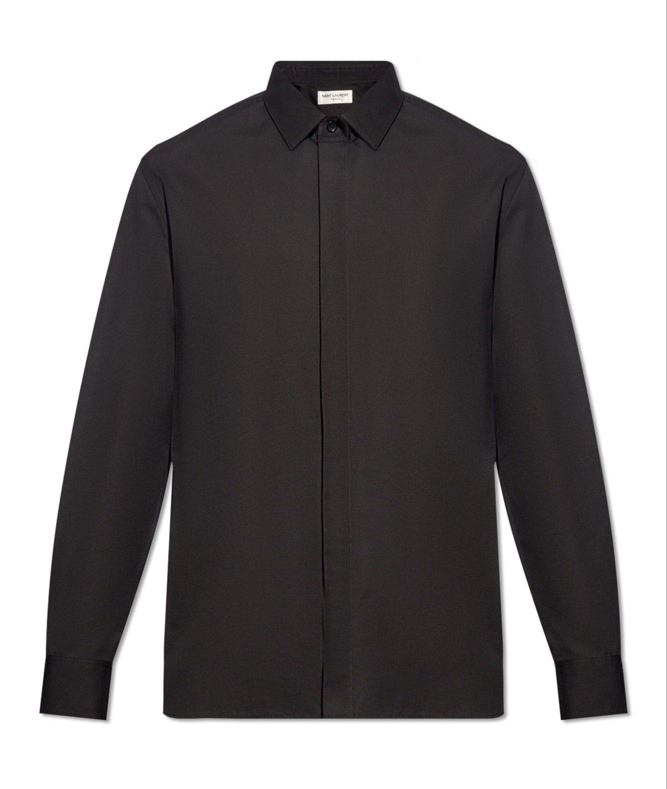 Shop Saint Laurent Slim-fit Long-sleeved Shirt In Nero
