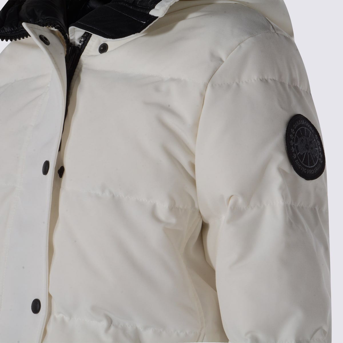 Canada Goose Hooded Long Quilted Jacket With Adjustable Cuffs In White