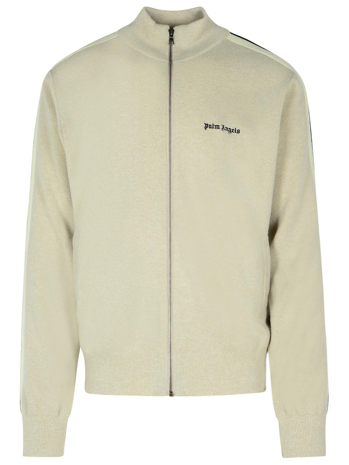 Shop Palm Angels Track Grey Wool Blend Sweatshirt In Beige