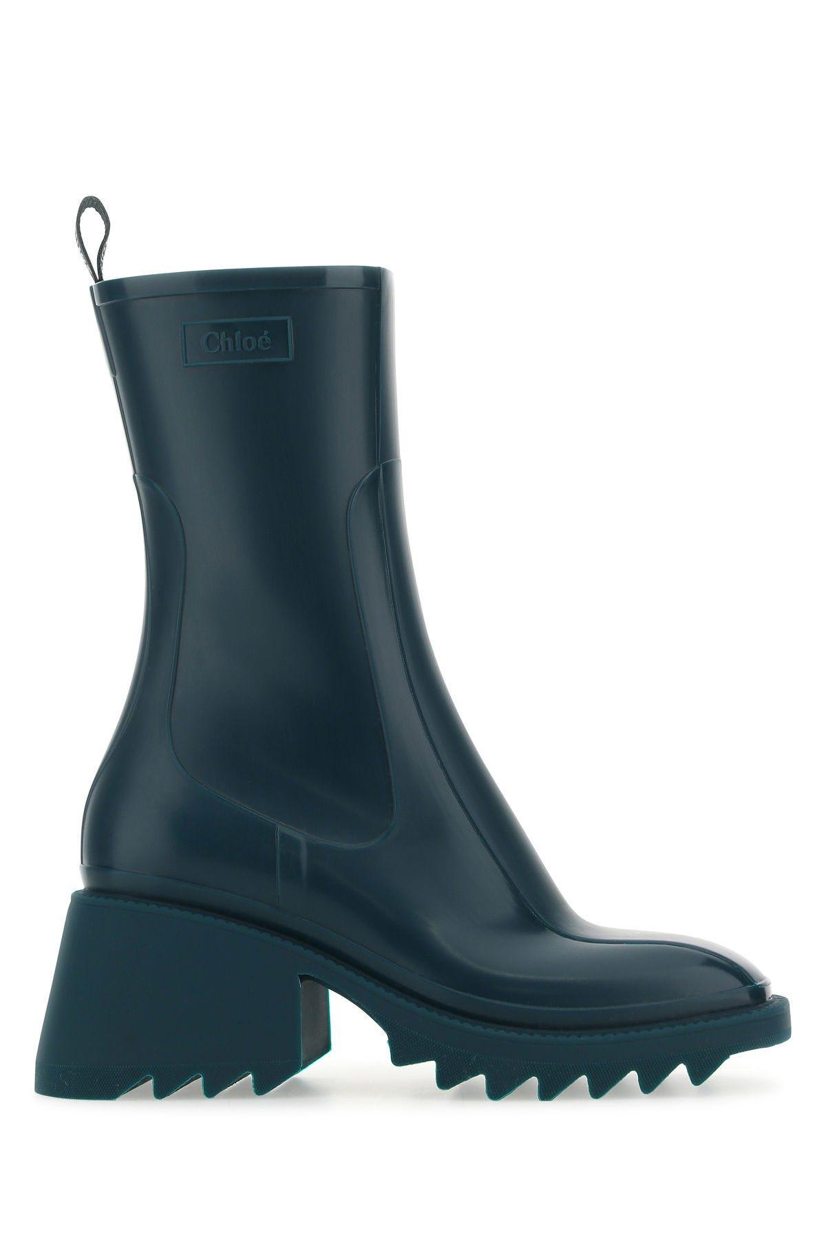 CHLOÉ BOTTLE GREEN RUBBER ANKLE BOOTS