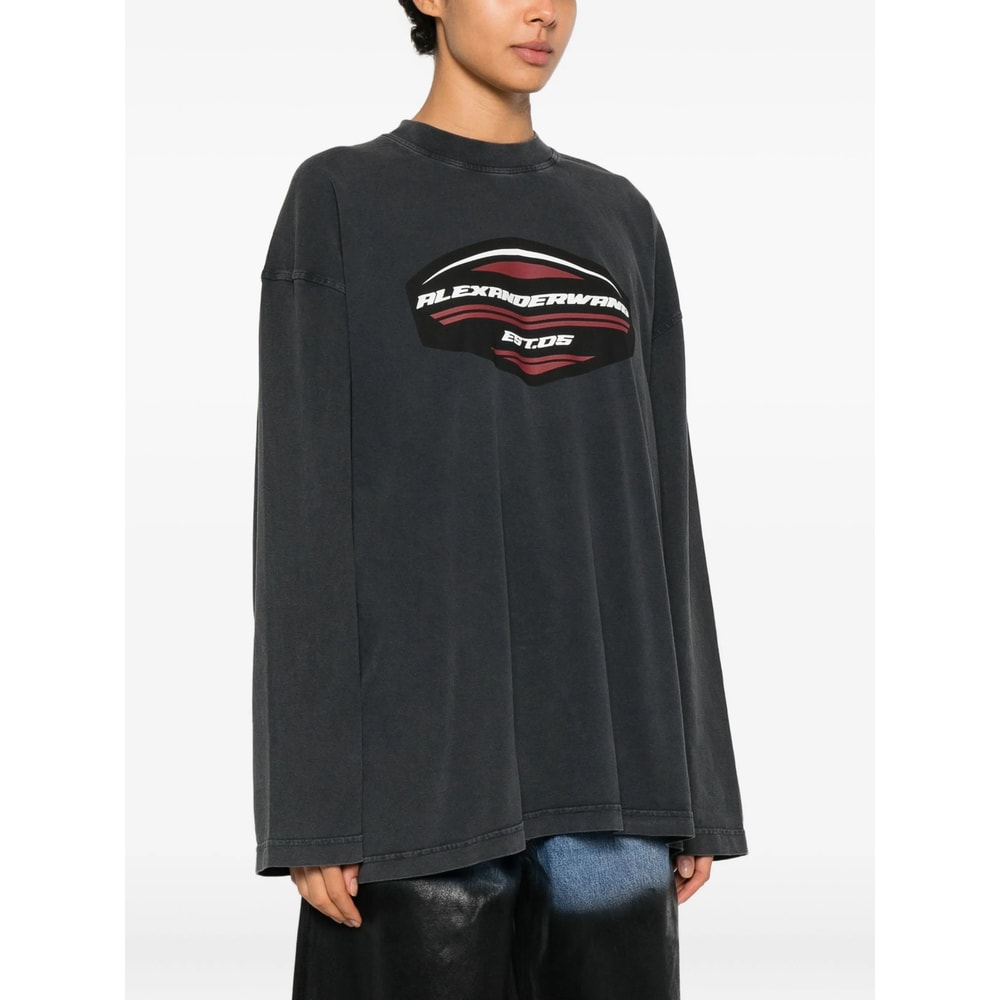 Alexander Wang Women Long Sleeves Shield Graphic Tee In Gray