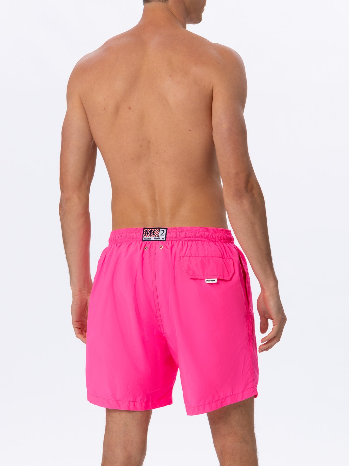 Shop Mc2 Saint Barth Man Lightweight Fabric Fluo Pink Swim Shorts Lighting Pantone Pantone® Special Edition