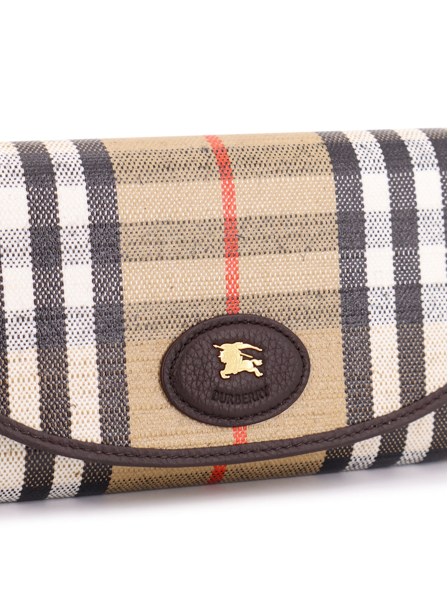Burberry Coated Canvas Wallet With Check Motif In Brown