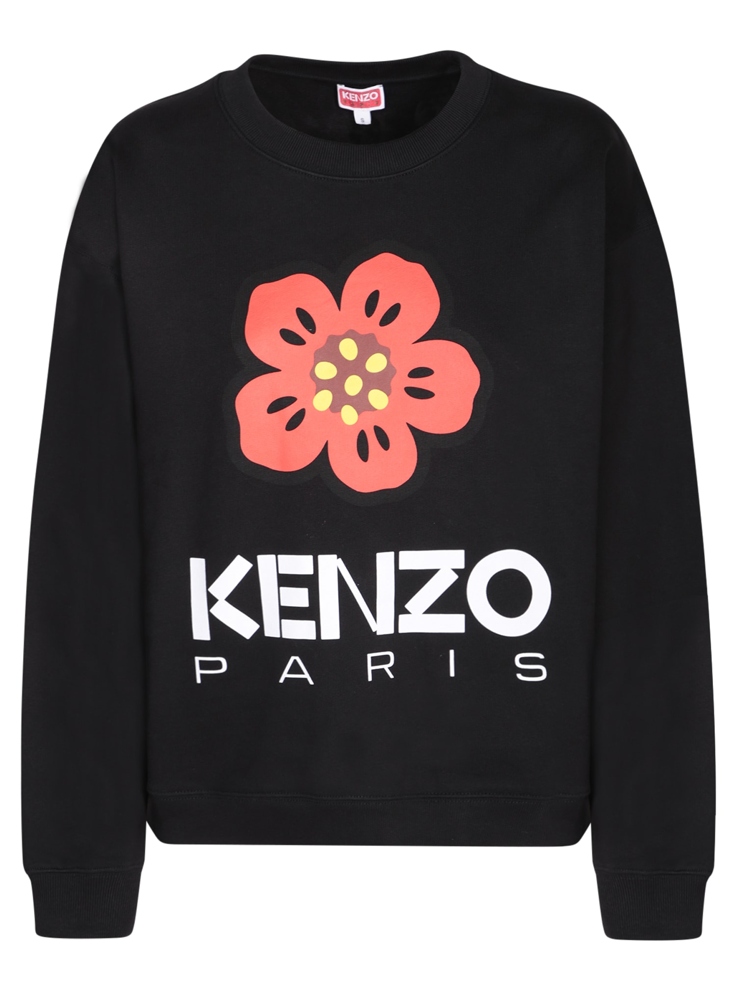 Kenzo Boke And Logo Cotton Sweatshirt In Black