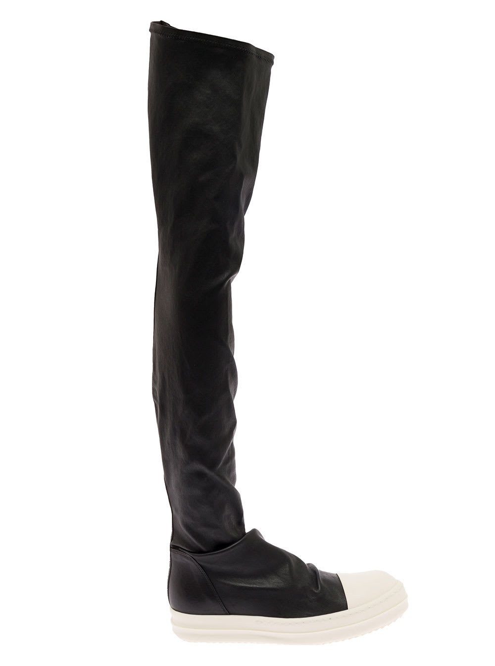 Rick Owens Womans Stocking Sneak Black Leather Boots