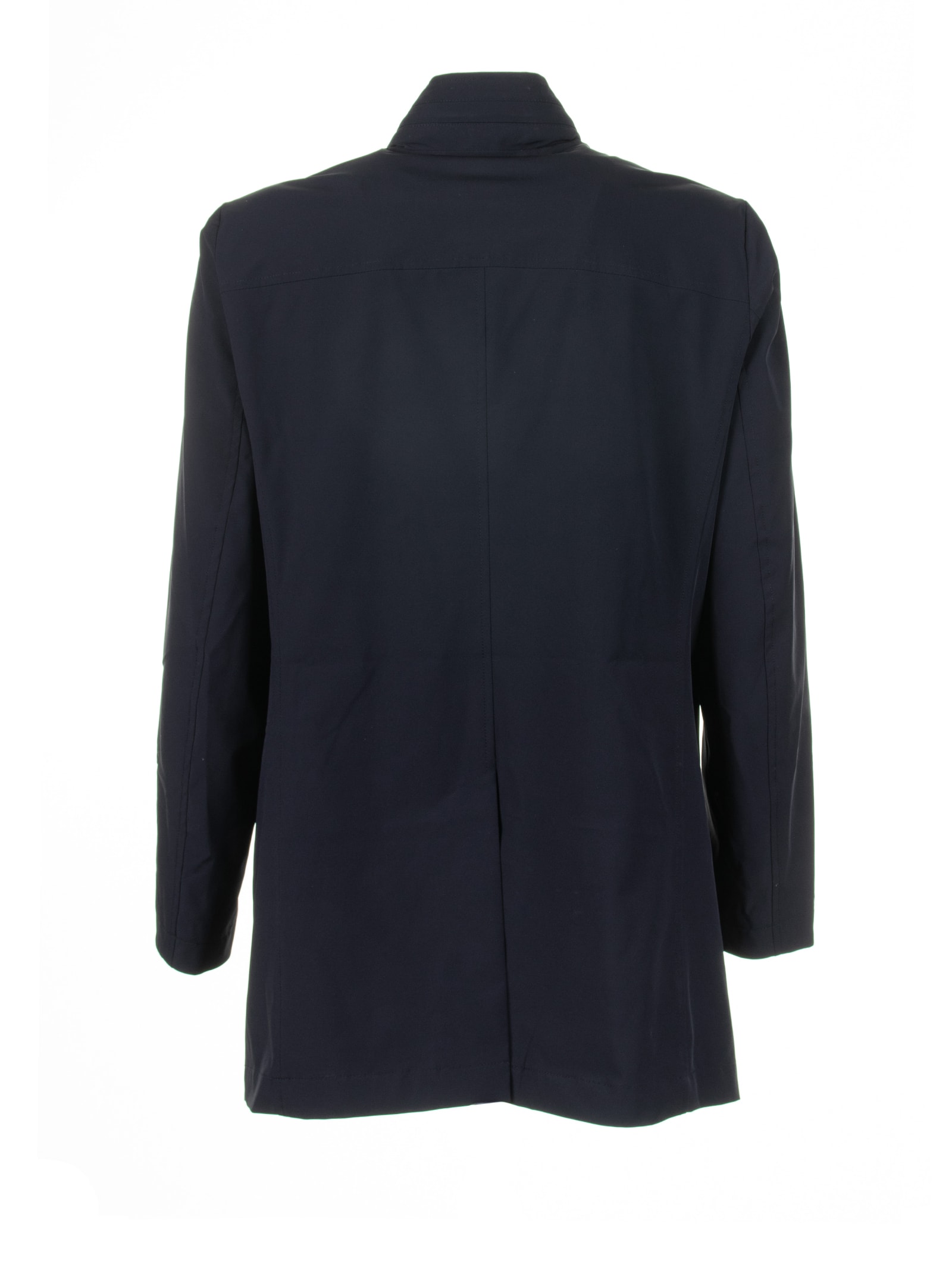 Shop Moorer Long Navy Blue Trench Coat With Buttons In Dark Blu