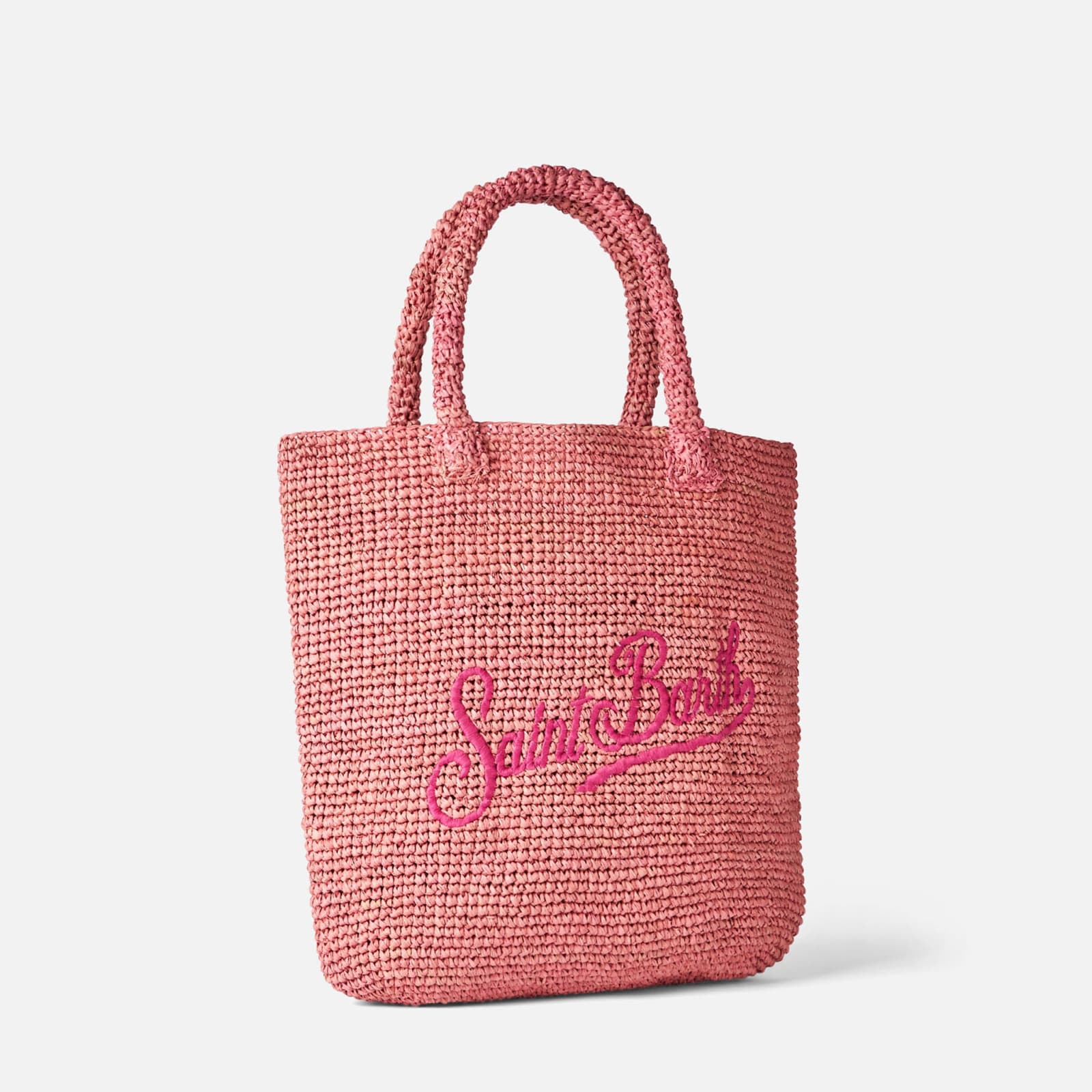 MC2 SAINT BARTH RAFFIA BUCKET PINK BAG WITH EMBROIDERY