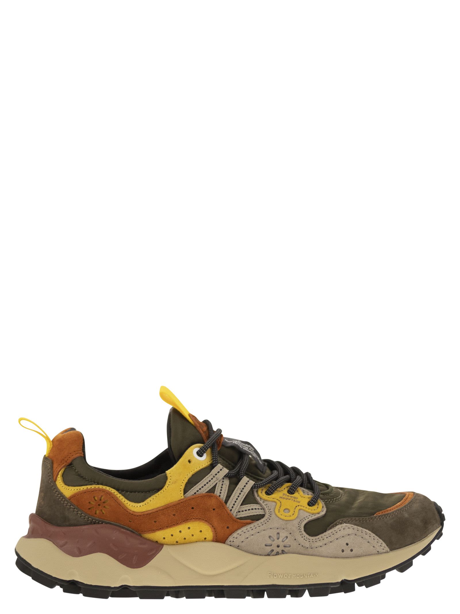 Shop Flower Mountain Yamano 3 - Sneakers In Suede And Technical Fabric In Grey/yellow