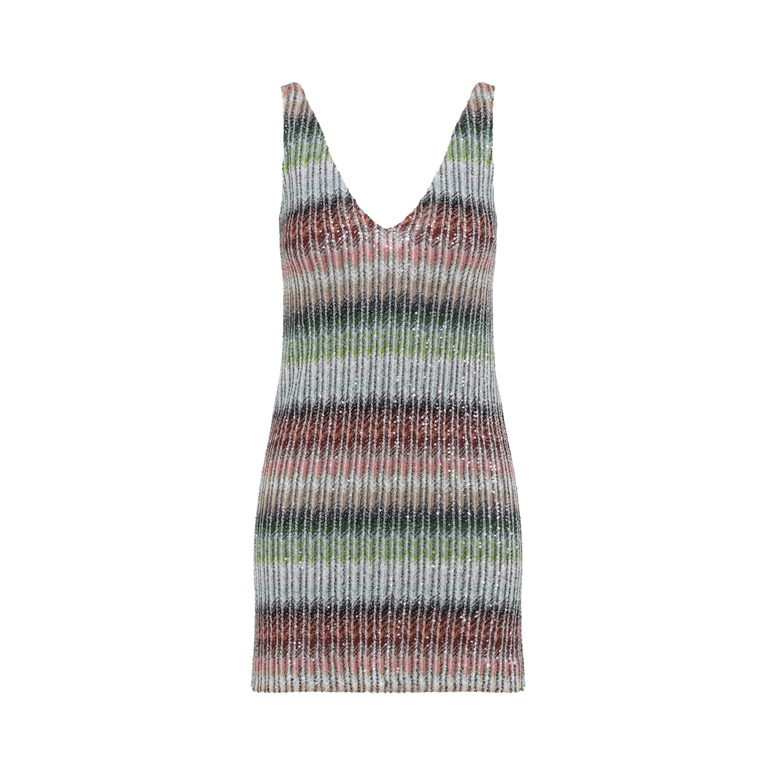 Missoni Short Dress In Gradient Zig Zag Knit With Sequins In Kp Multigreen Red Sky