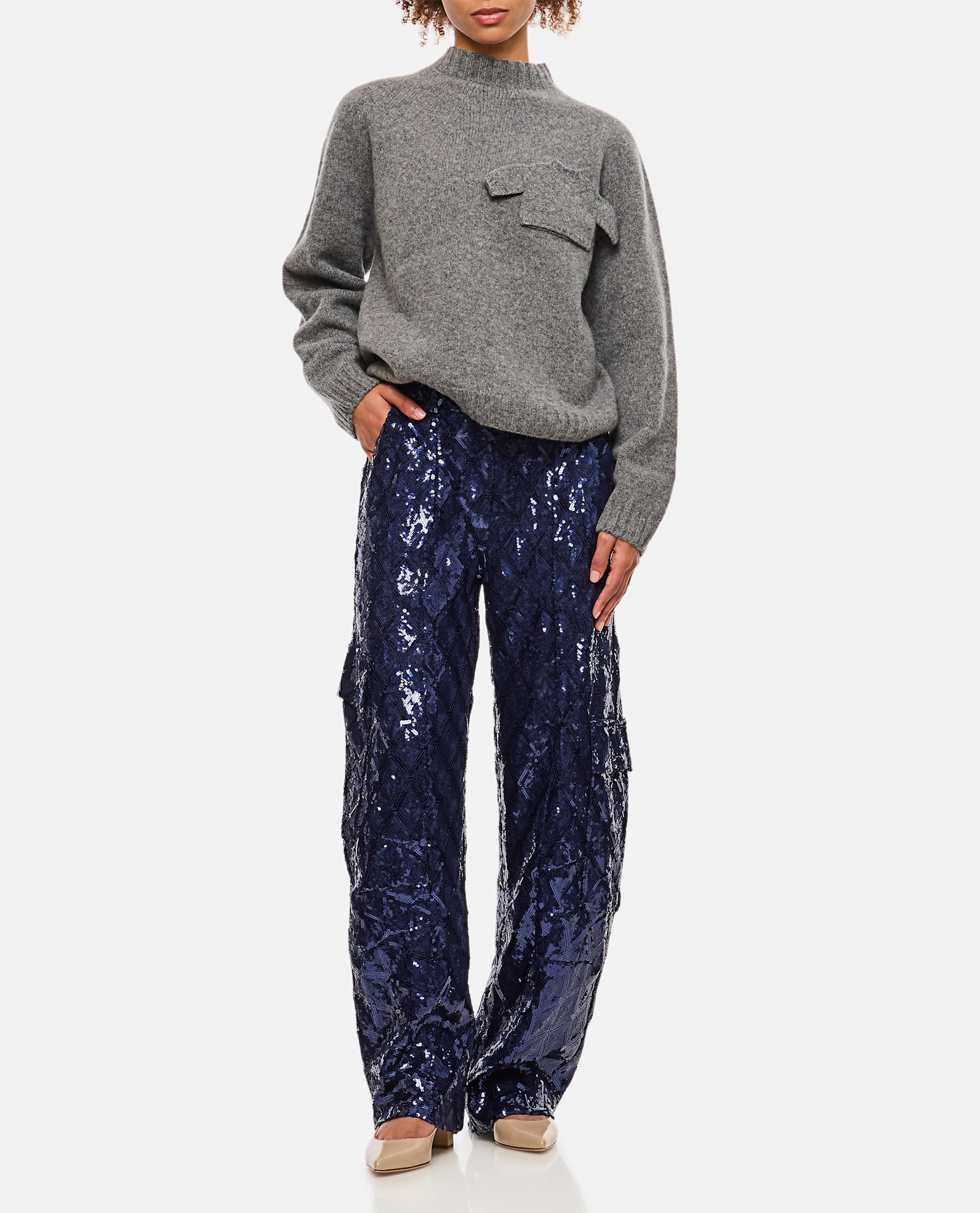 Rotate Birger Christensen Sequinned Cargo Pants In Blue