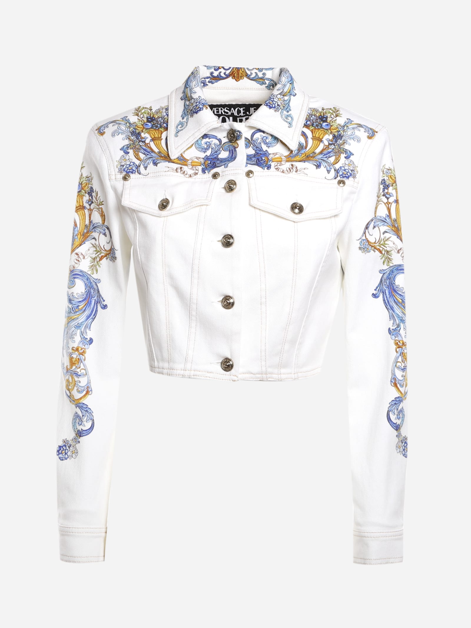 Stretch Cotton Jacket With All-over Baroque Print Versace Jeans Couture