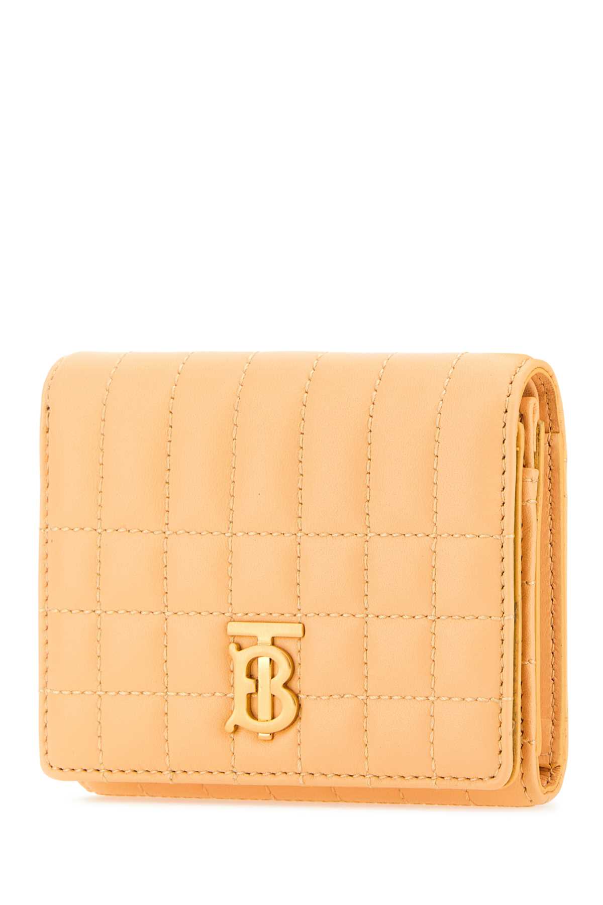 Shop Burberry Peach Leather Small Lola Wallet In Goldensand