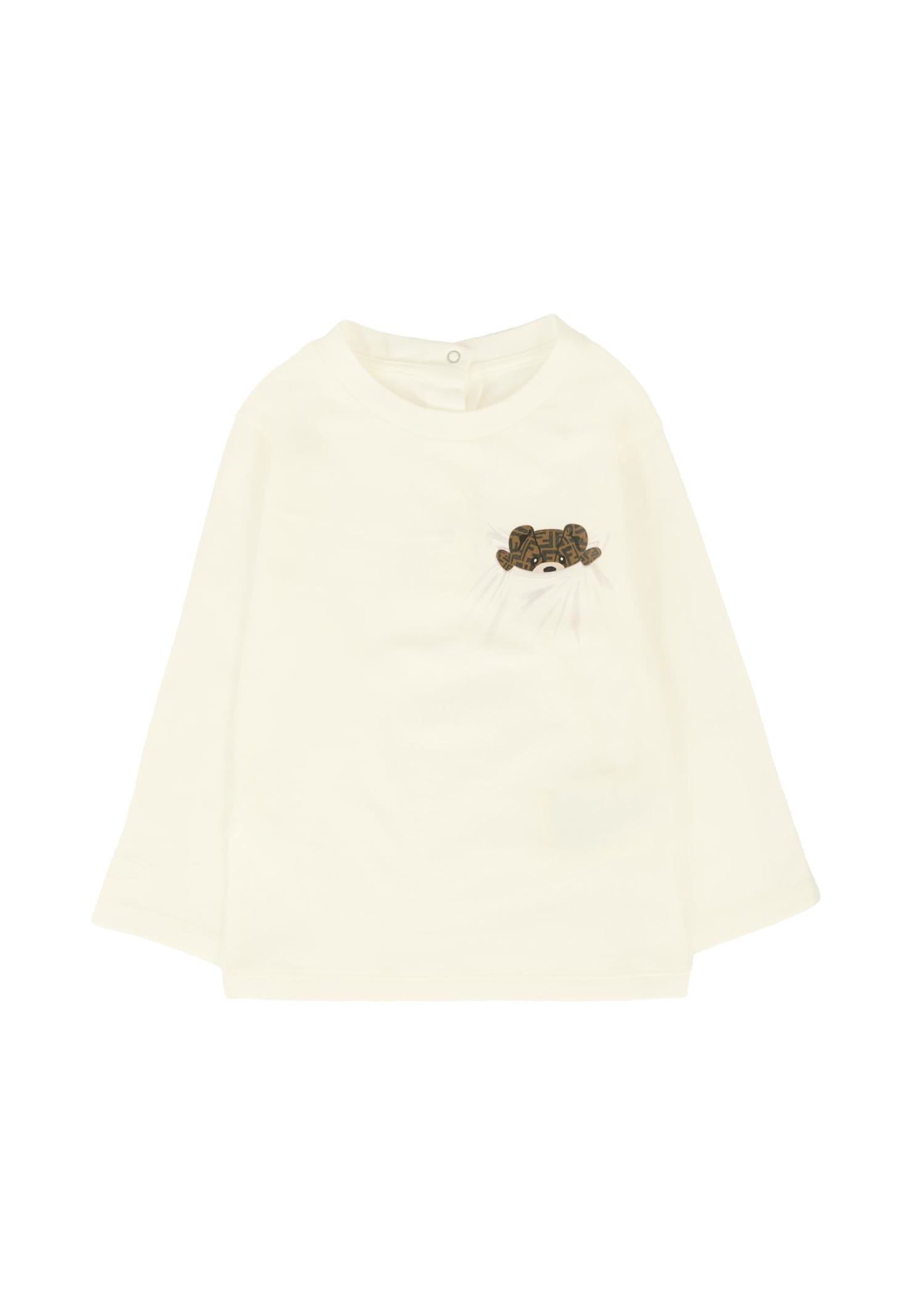 Fendi White T-shirt For Babykids With  Bear In White