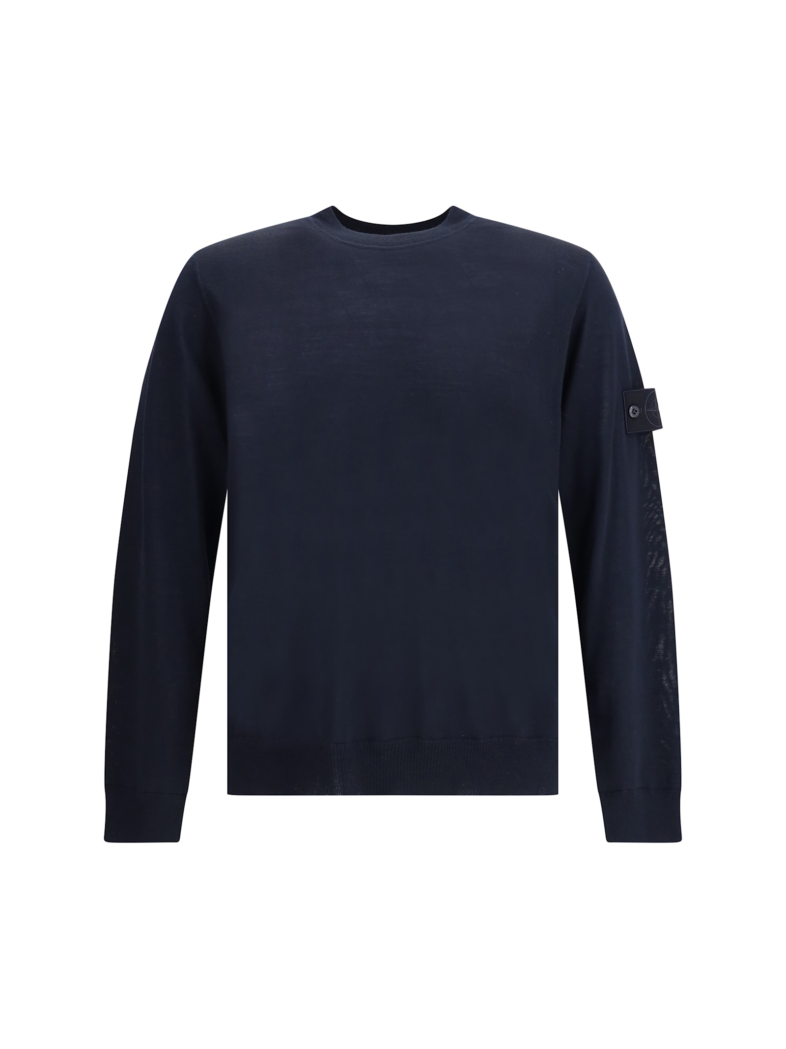 Stone Island Fine-knit Wool Crew-neck Sweater With Side Logo Badge In Blue