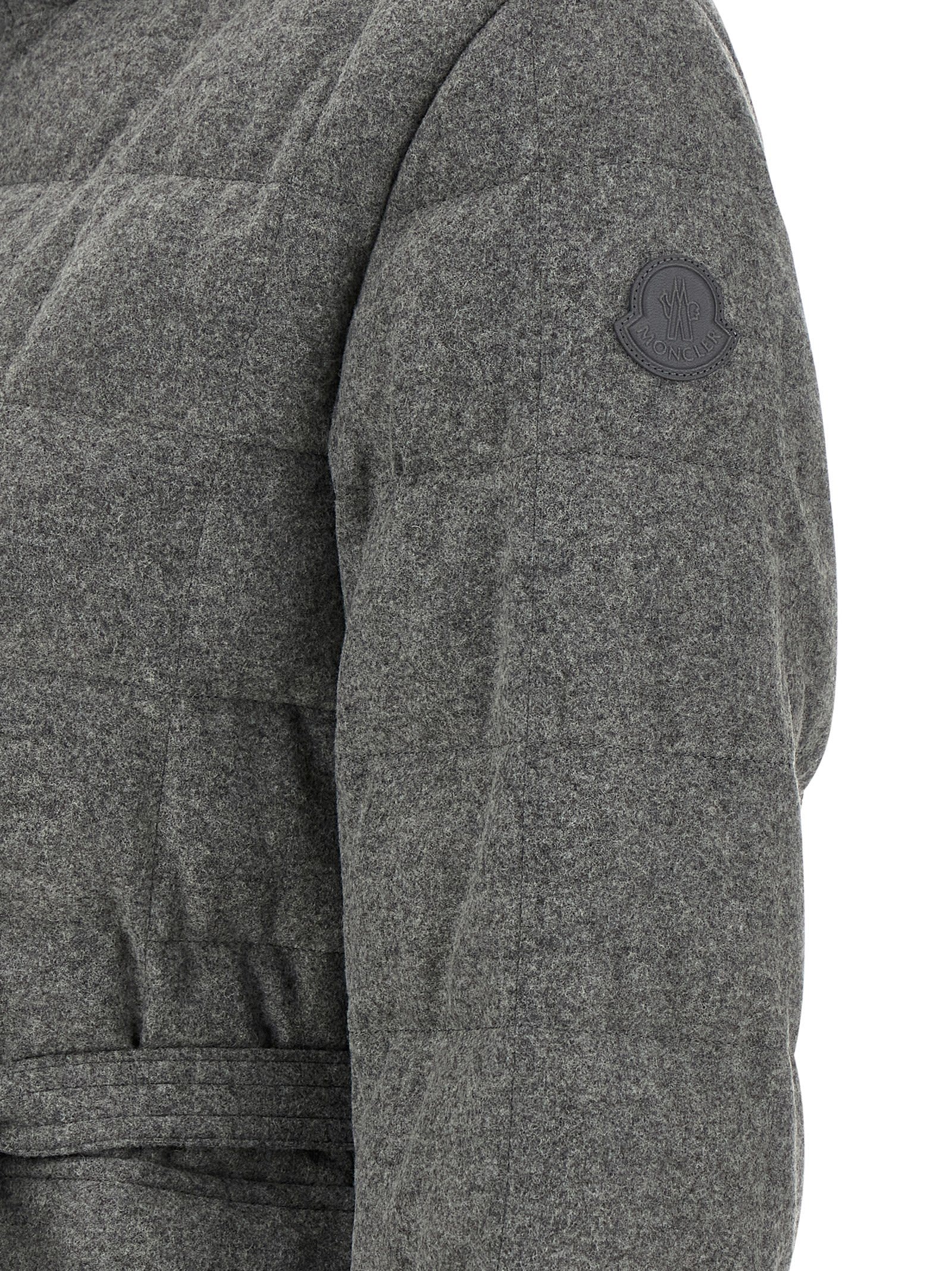 Moncler Women Bussettes Wool Blend Belted Short Down Jacket Grey In Gray