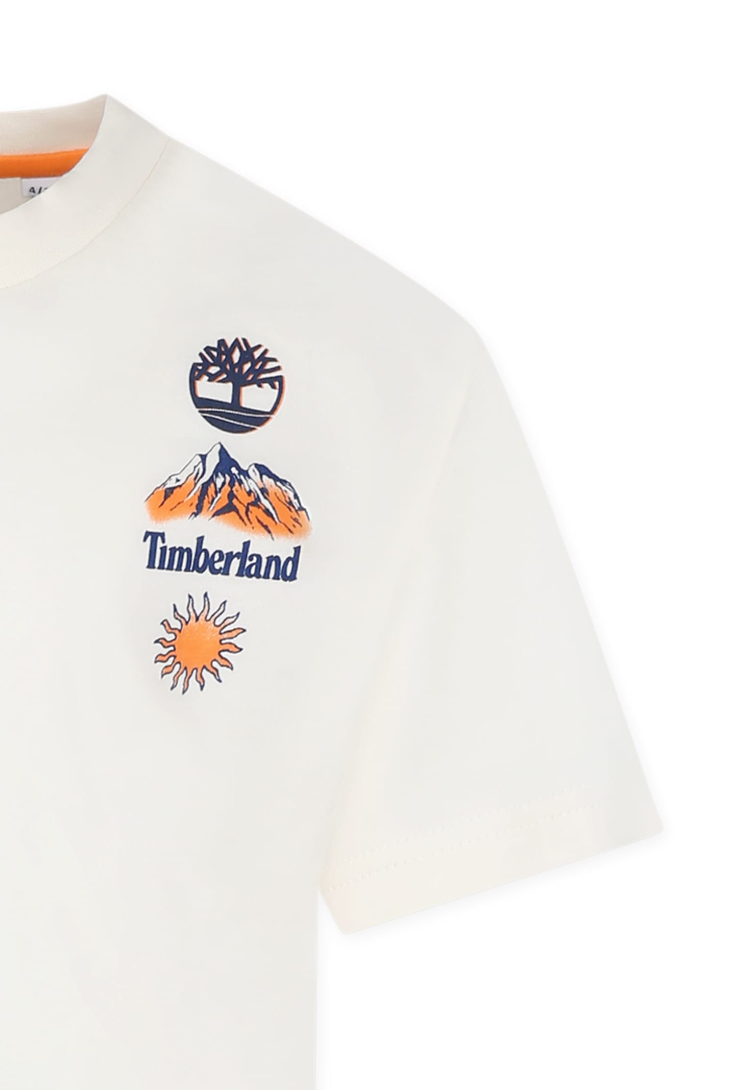 Timberland Ivory T-shirt For Boy With Logo And Landscape In Ivory