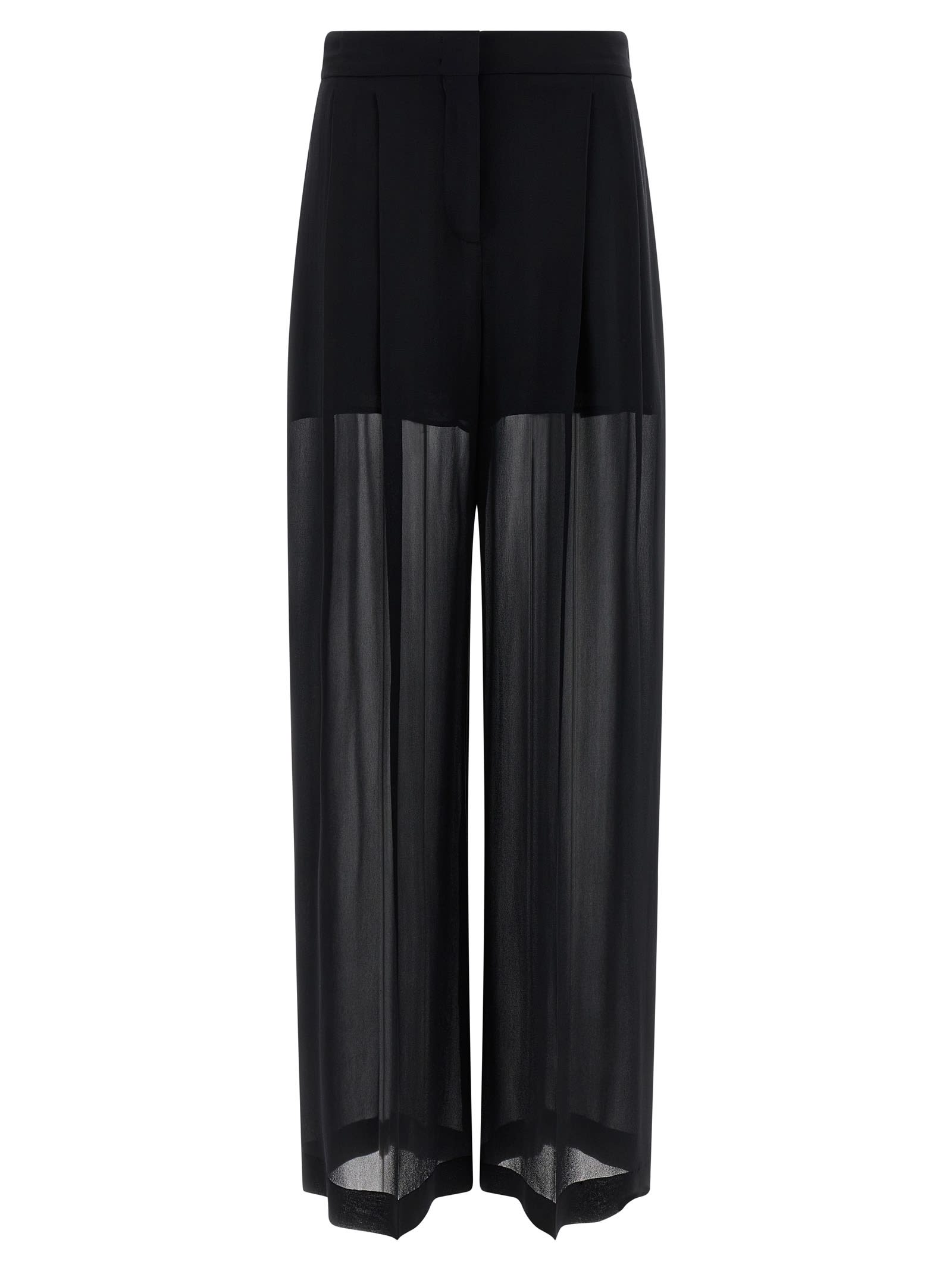 Alberta Ferretti Wide Leg Silk Trousers With Sheer Panels In Black