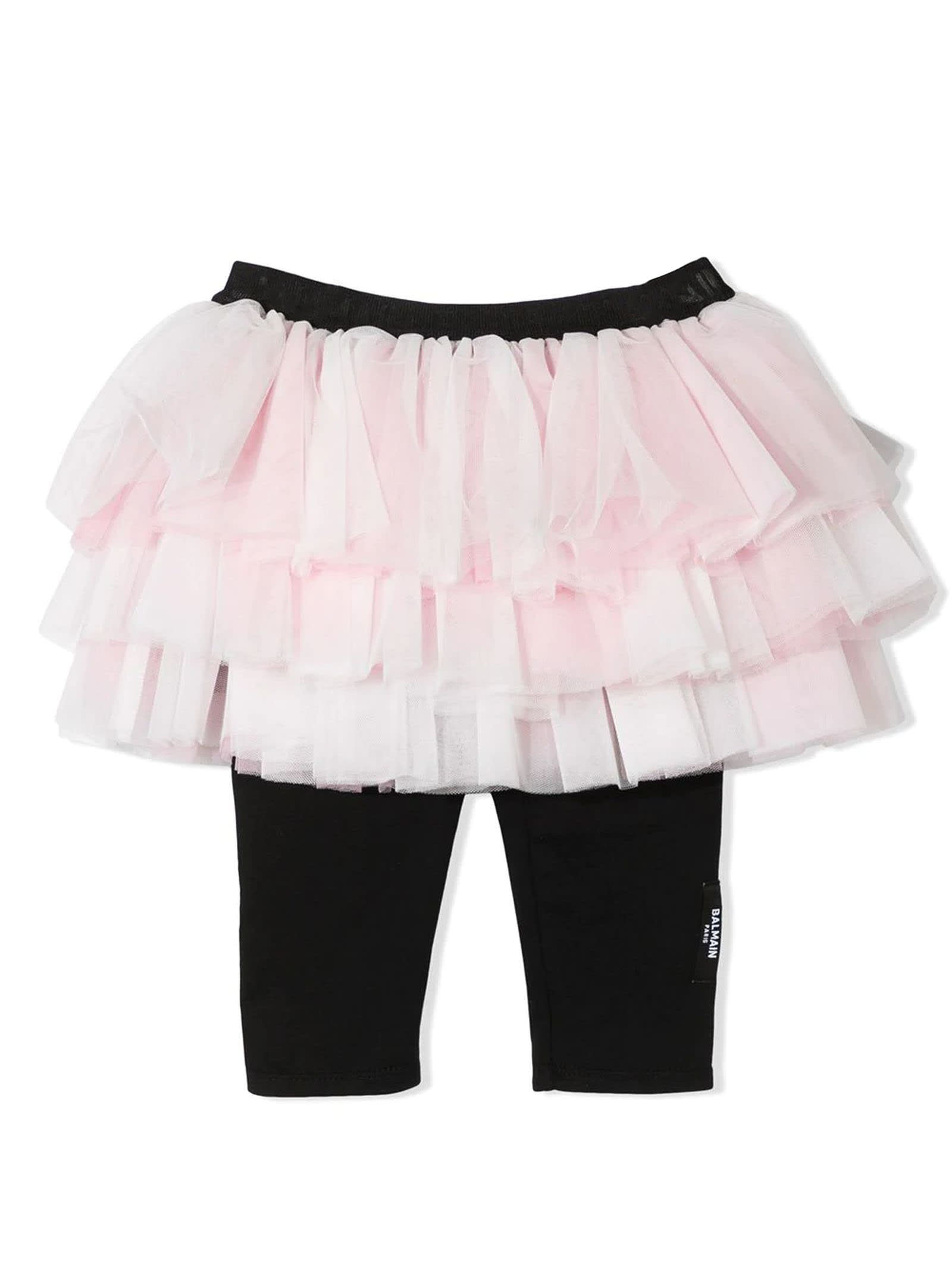 Balmain Pastel Pink And Black Tulle Skirt