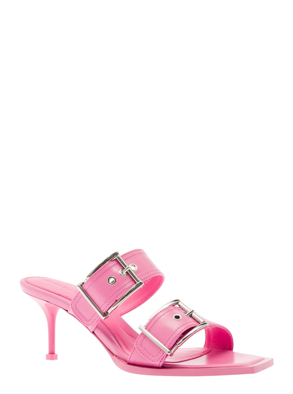 Shop Alexander Mcqueen Punk Pink Sandals With Double Strap And Metal Buckles In Leather Woman
