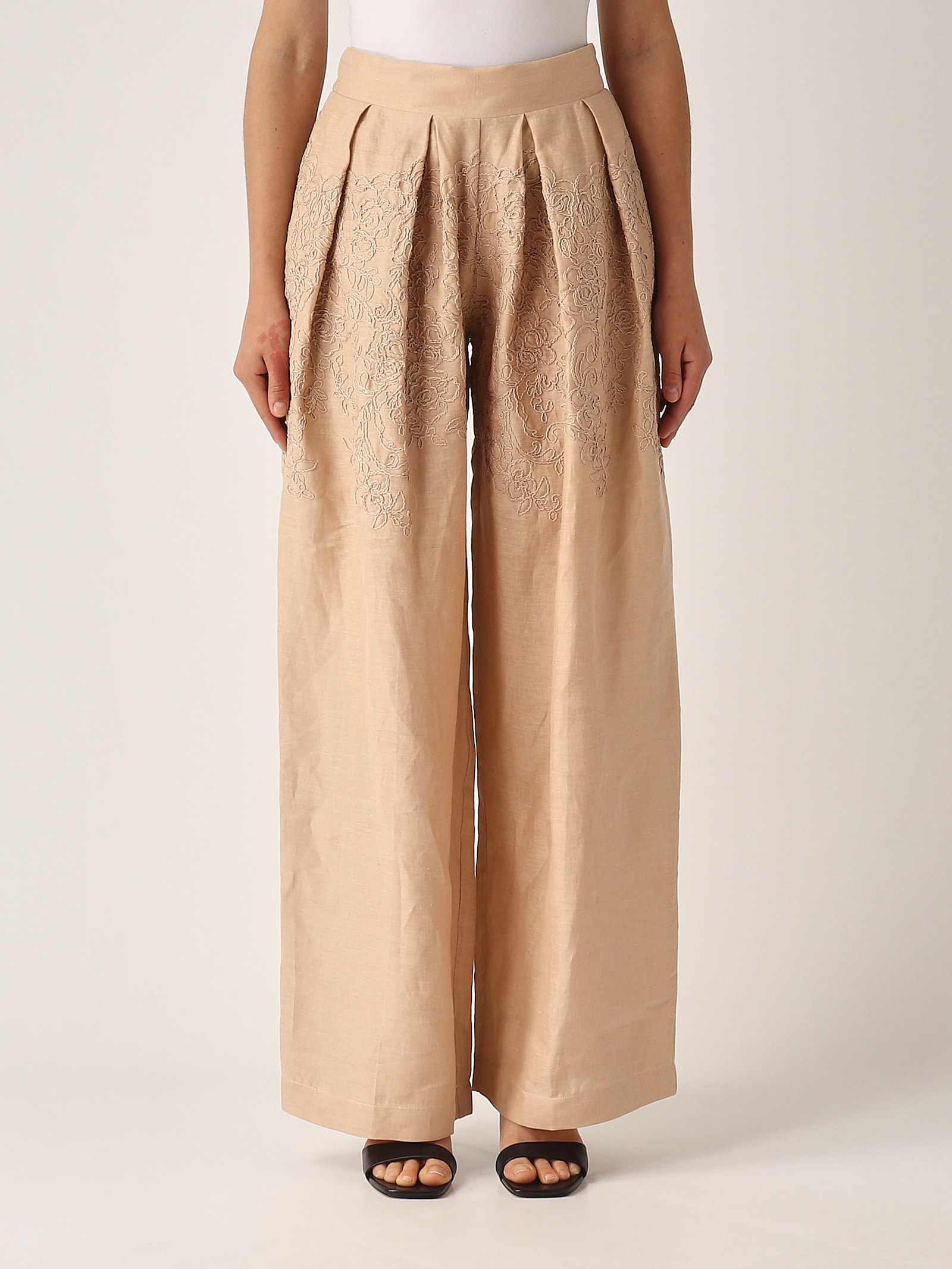 Ermanno Scervino Pantalone Lino Ricamo Trousers In Neutral