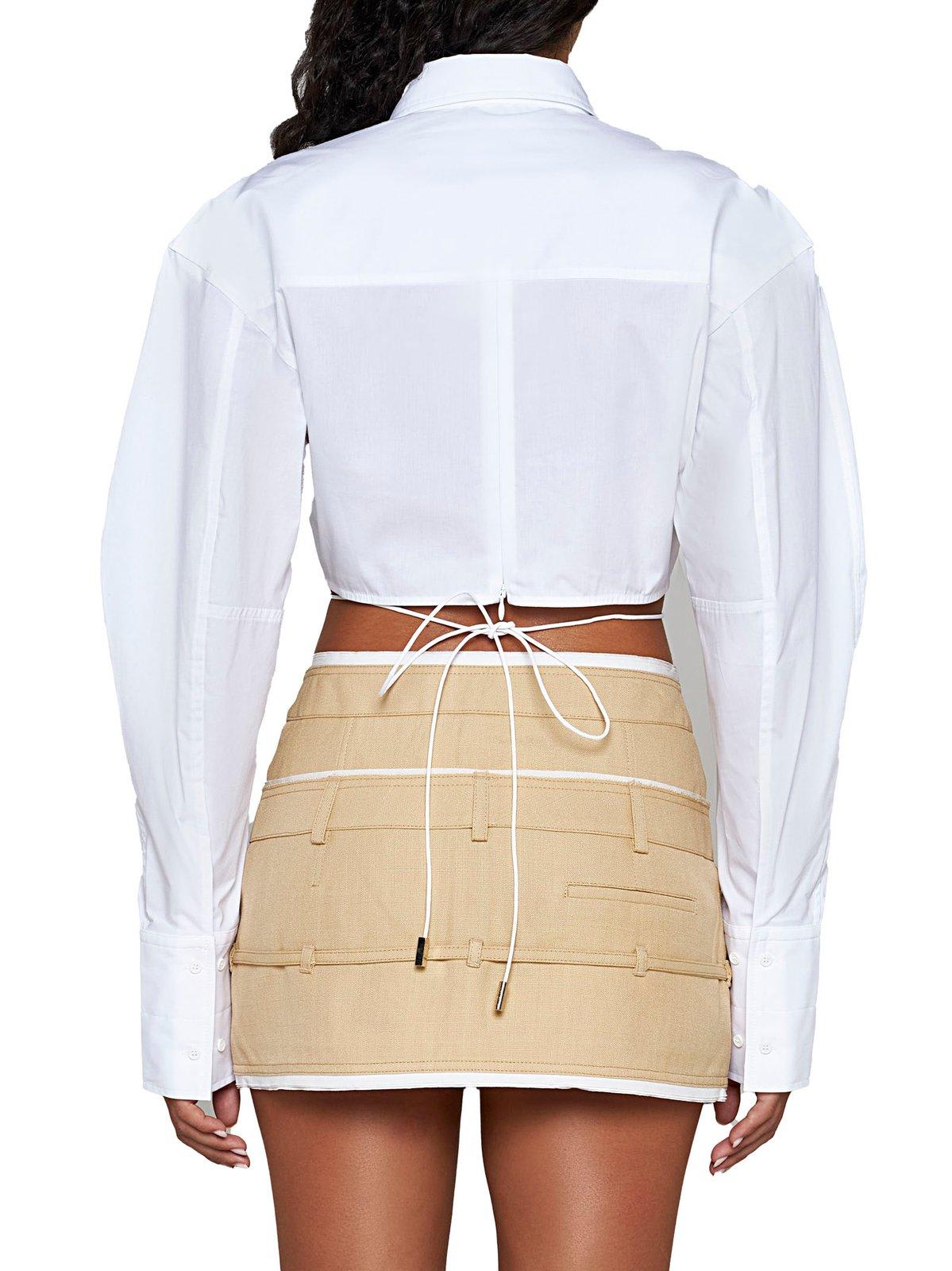 Shop Jacquemus Cropped Long Sleeve Shirt In White