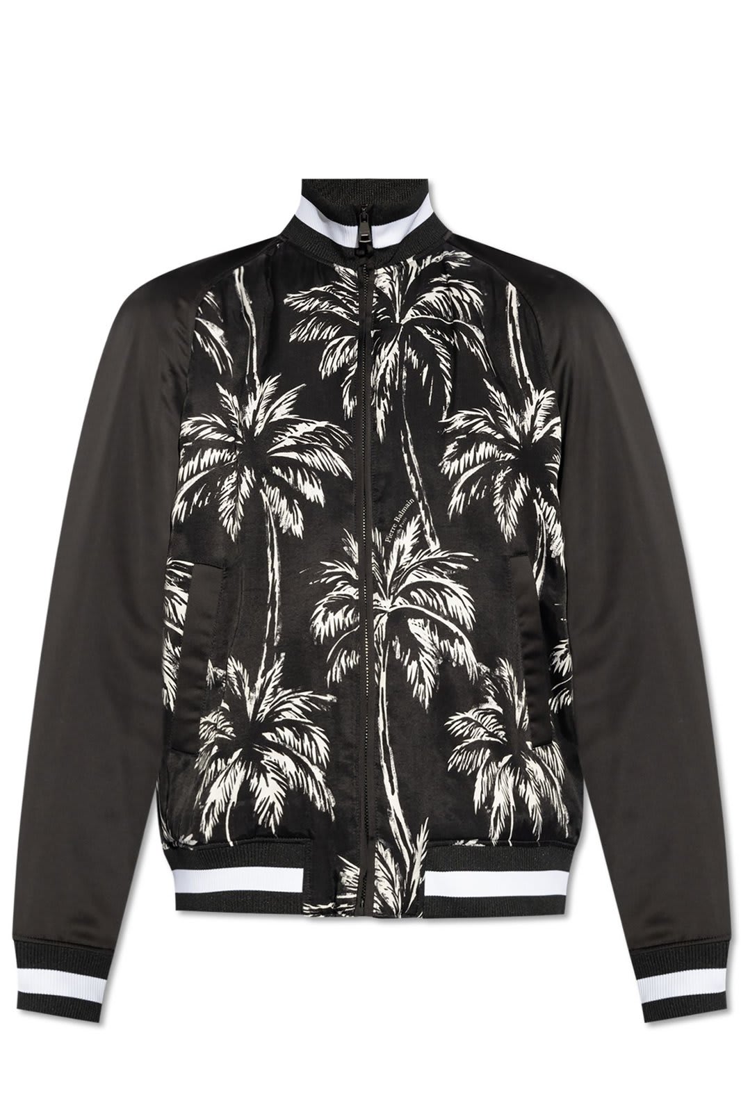 Shop Balmain All-over Printed Zip Up Coat In Noir/blanc