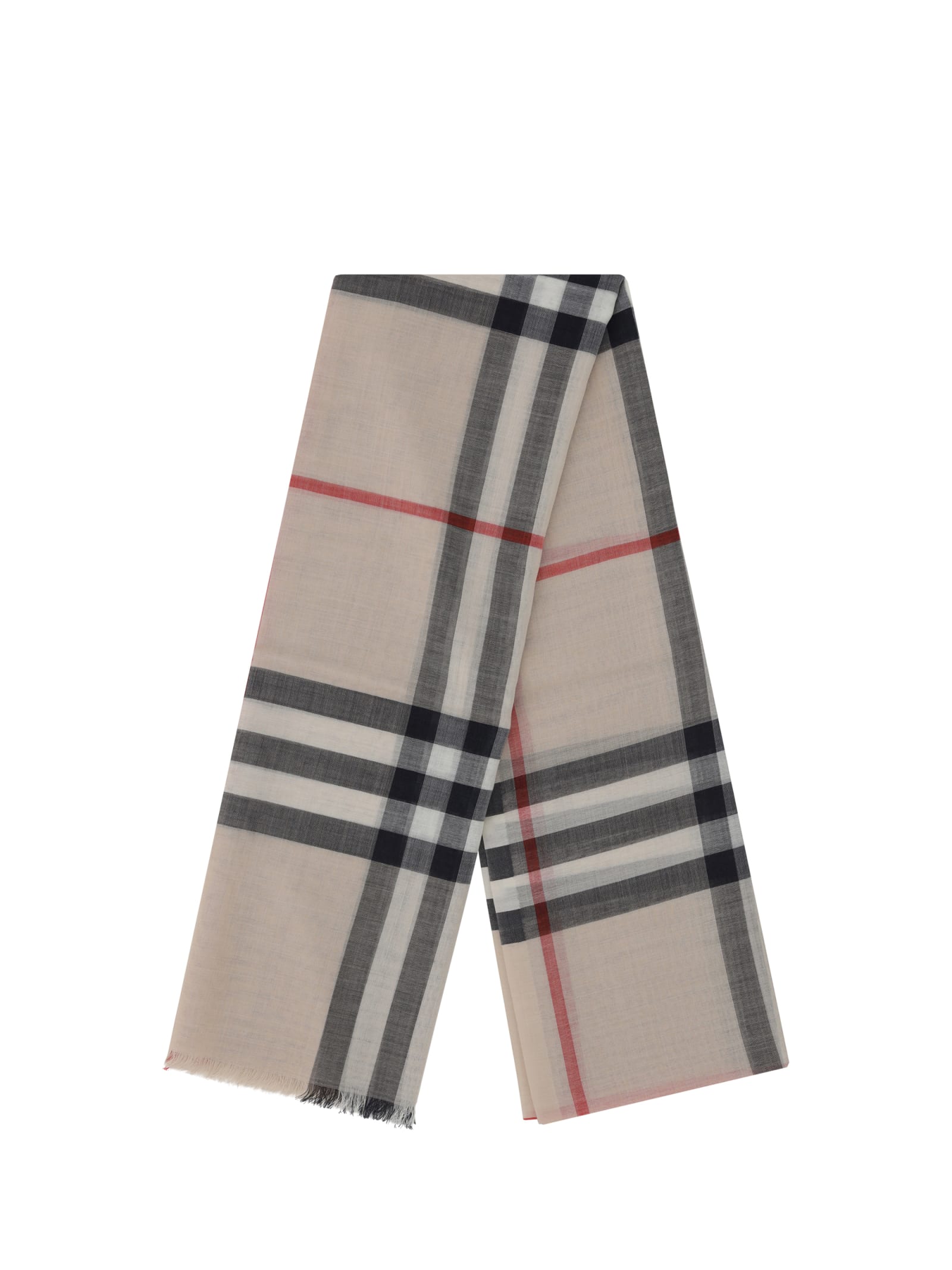 Burberry Check Wool Silk Scarf Scarves Beige In Stone Check
