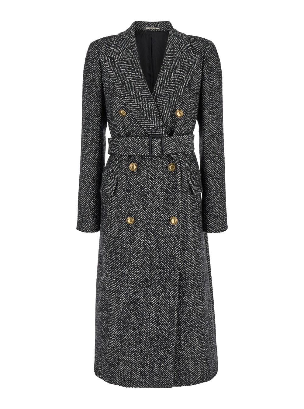 Shop Tagliatore Jole Black And White Double-breasted Coat With Golden Buttons In Wool Blend Woman In Grey