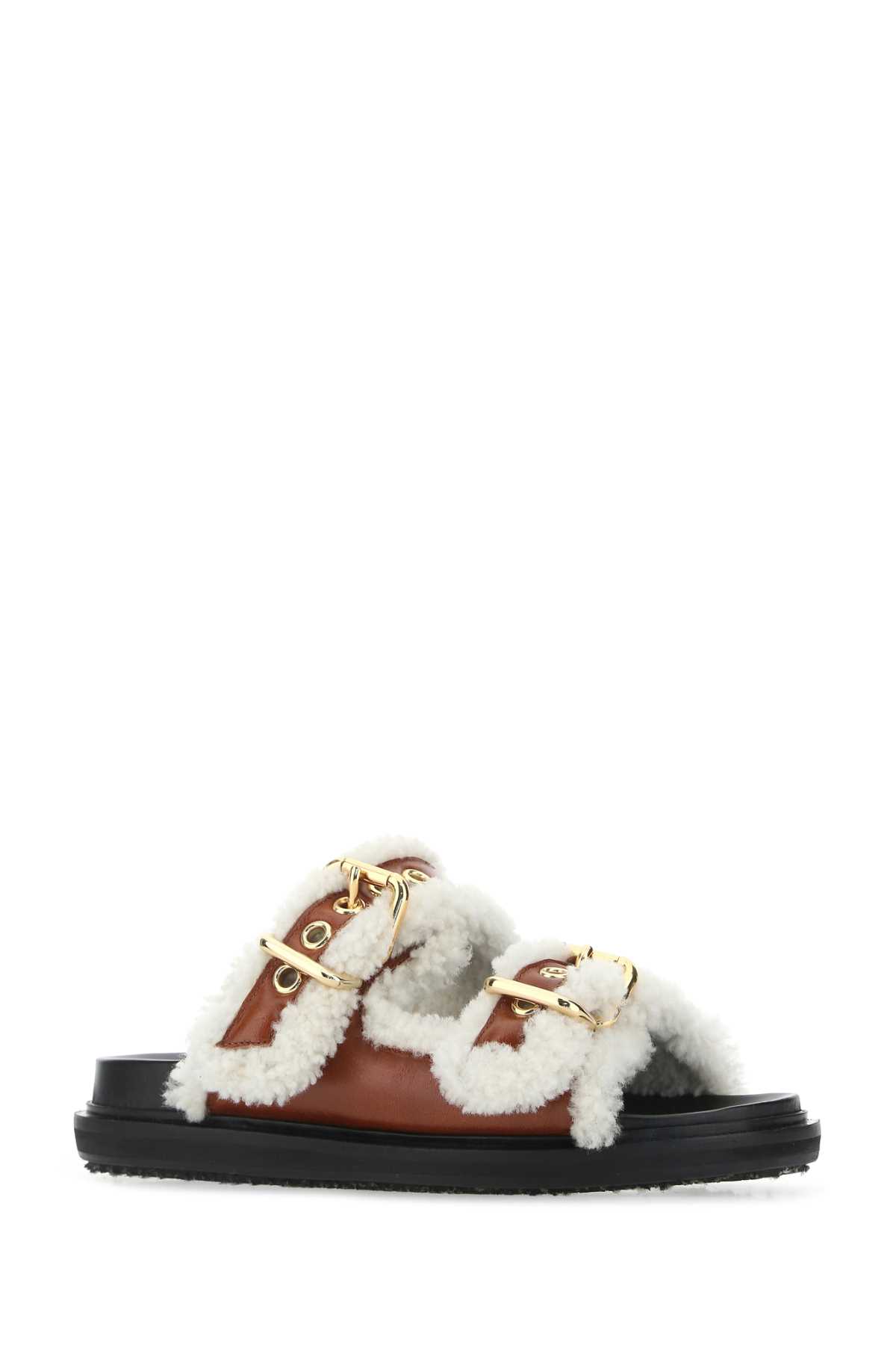 Shop Marni Two-tone Leather And Shearling Fussbett Slippers In Zo268