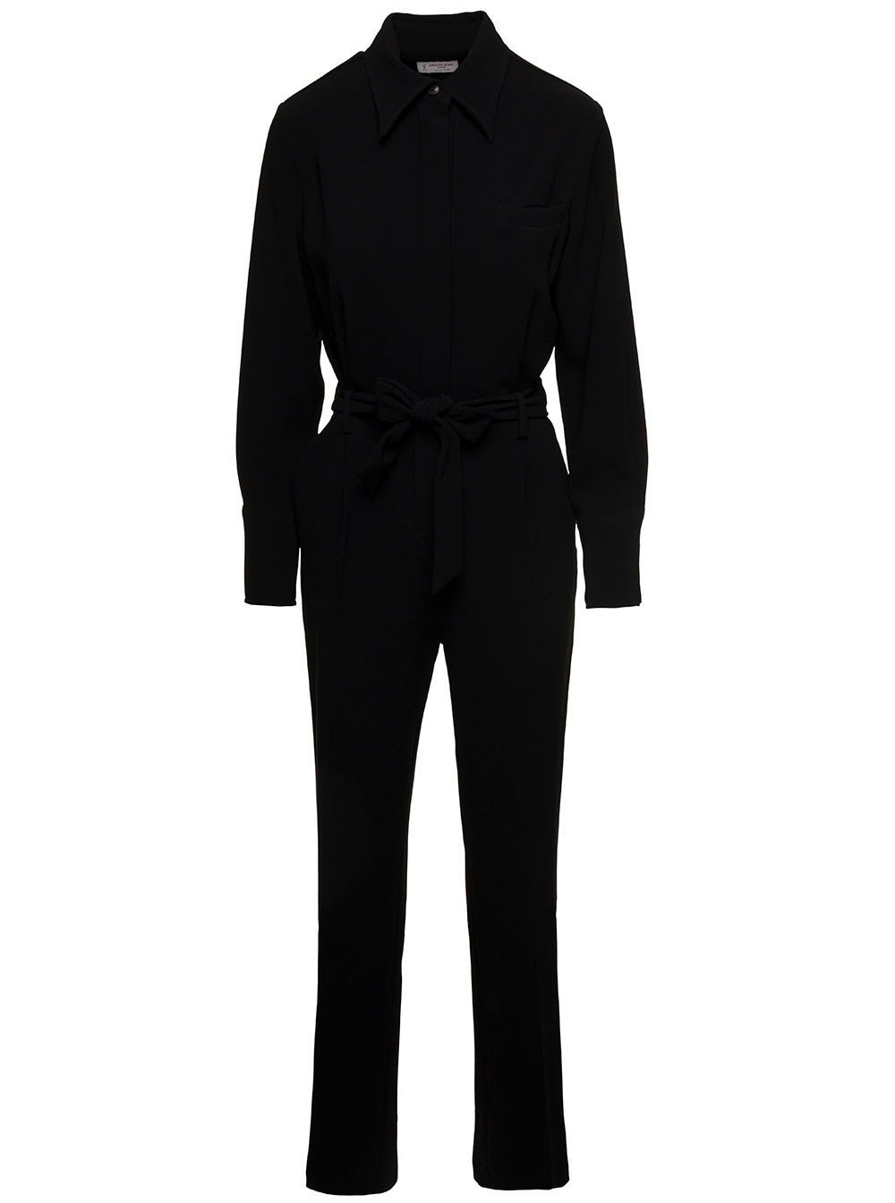 Black Jumpsuit With Classic Collar And Belt In Triacetate Blend Woman