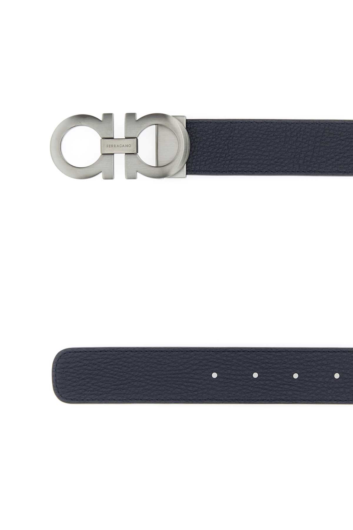 Shop Ferragamo Midnight Blue Leather Reversible Belt In Midnightnero