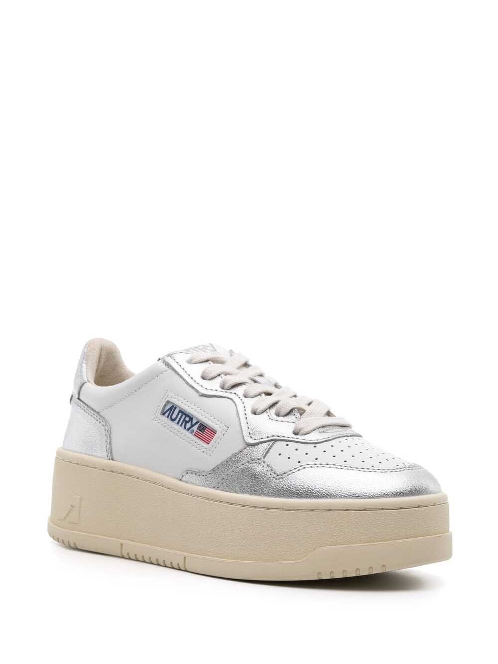 Shop Autry White And Silver Medalist Platform Low Sneakers